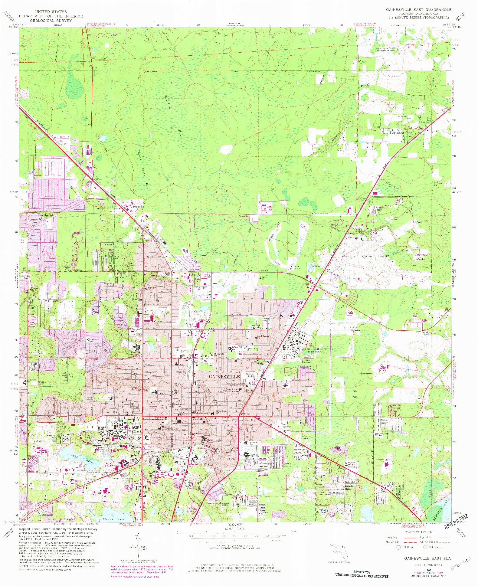 USGS 1:24000-SCALE QUADRANGLE FOR GAINESVILLE EAST, FL 1966