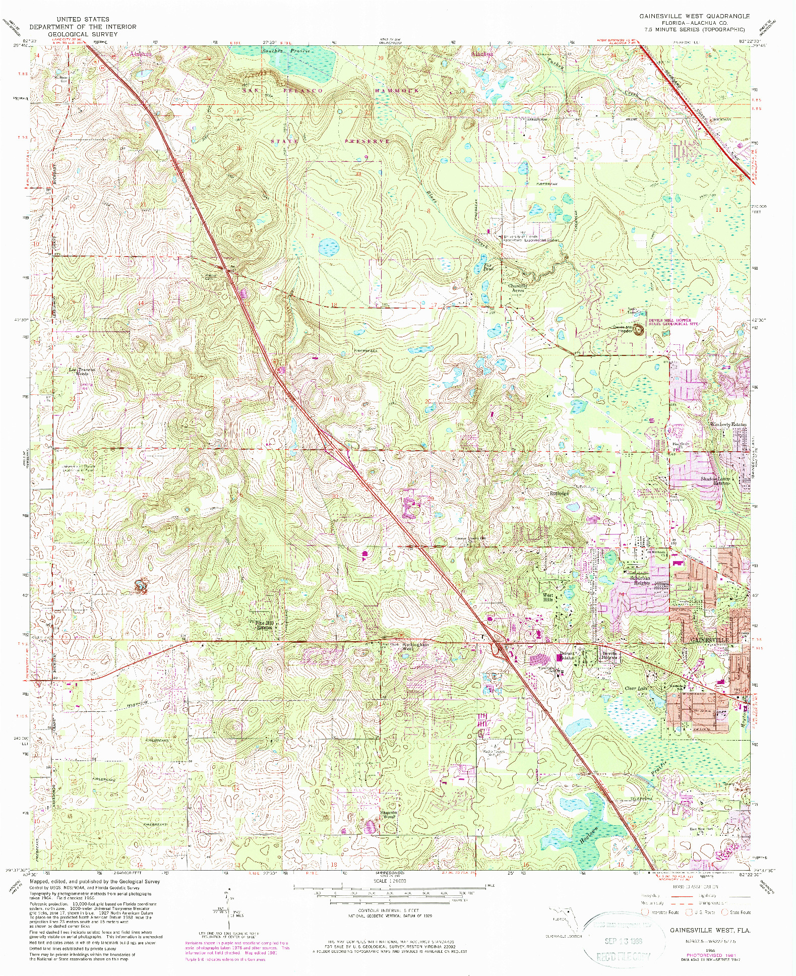 USGS 1:24000-SCALE QUADRANGLE FOR GAINESVILLE WEST, FL 1966