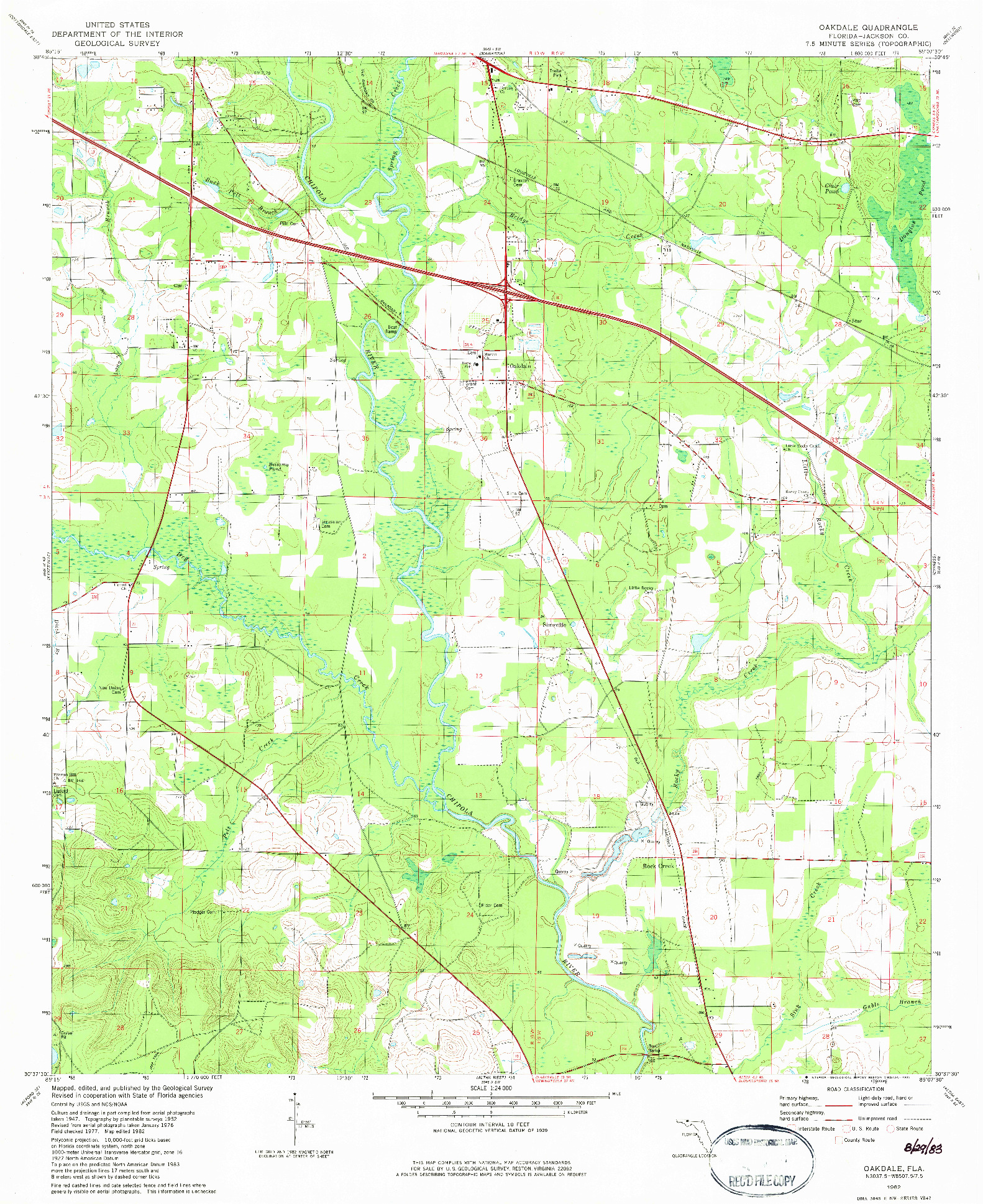 USGS 1:24000-SCALE QUADRANGLE FOR OAKDALE, FL 1982