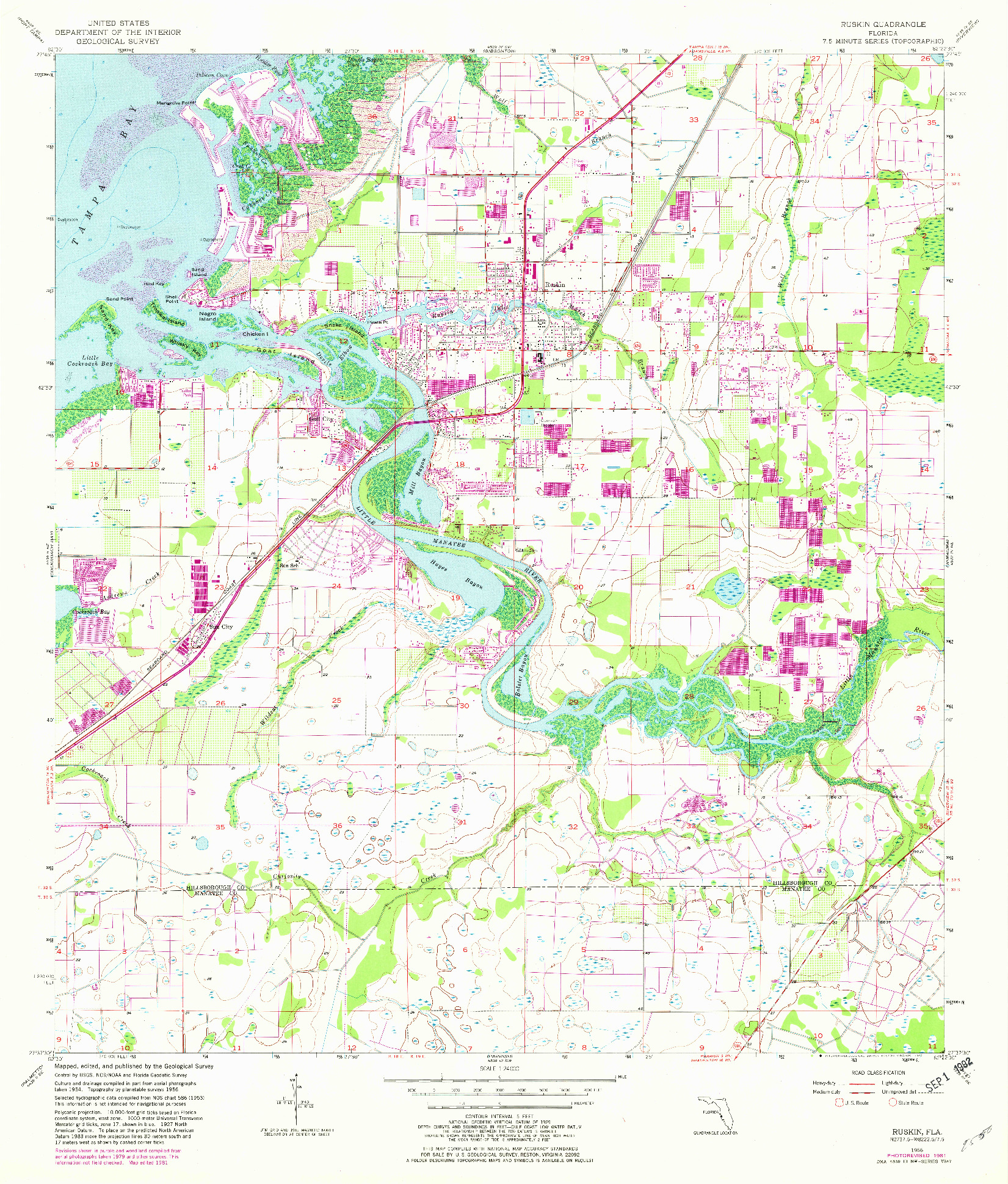 USGS 1:24000-SCALE QUADRANGLE FOR RUSKIN, FL 1956