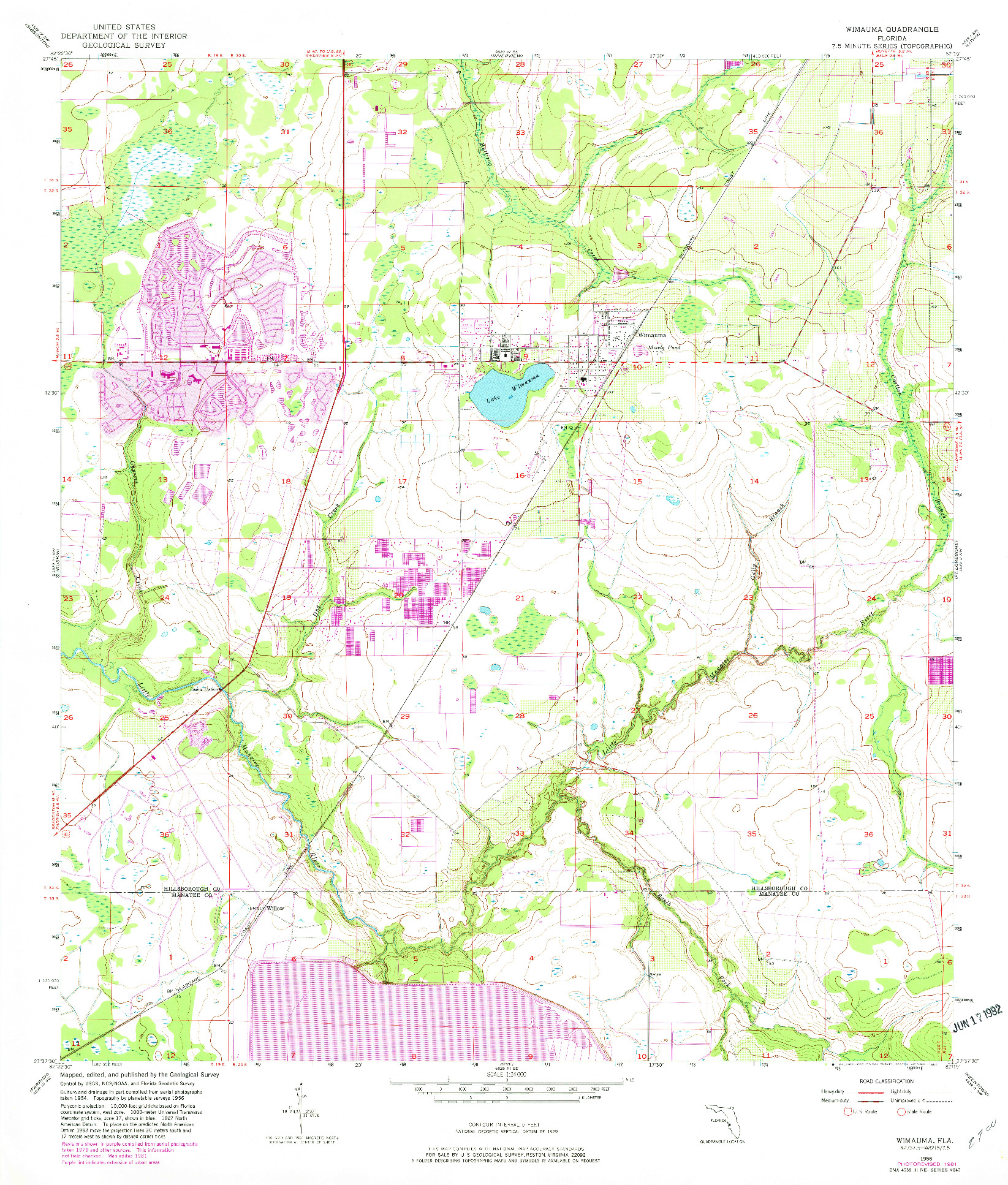 USGS 1:24000-SCALE QUADRANGLE FOR WIMAUMA, FL 1956