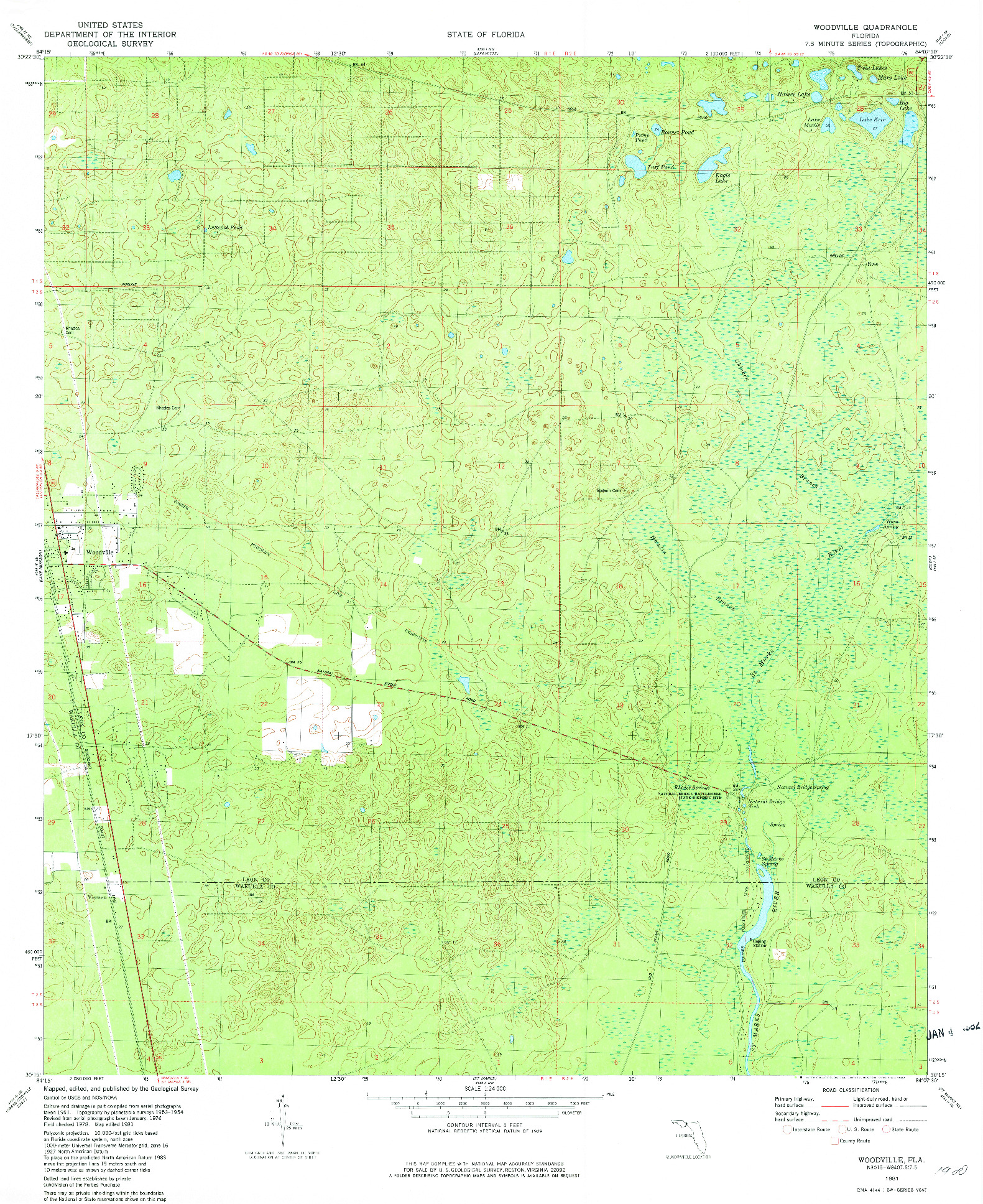 USGS 1:24000-SCALE QUADRANGLE FOR WOODVILLE, FL 1981