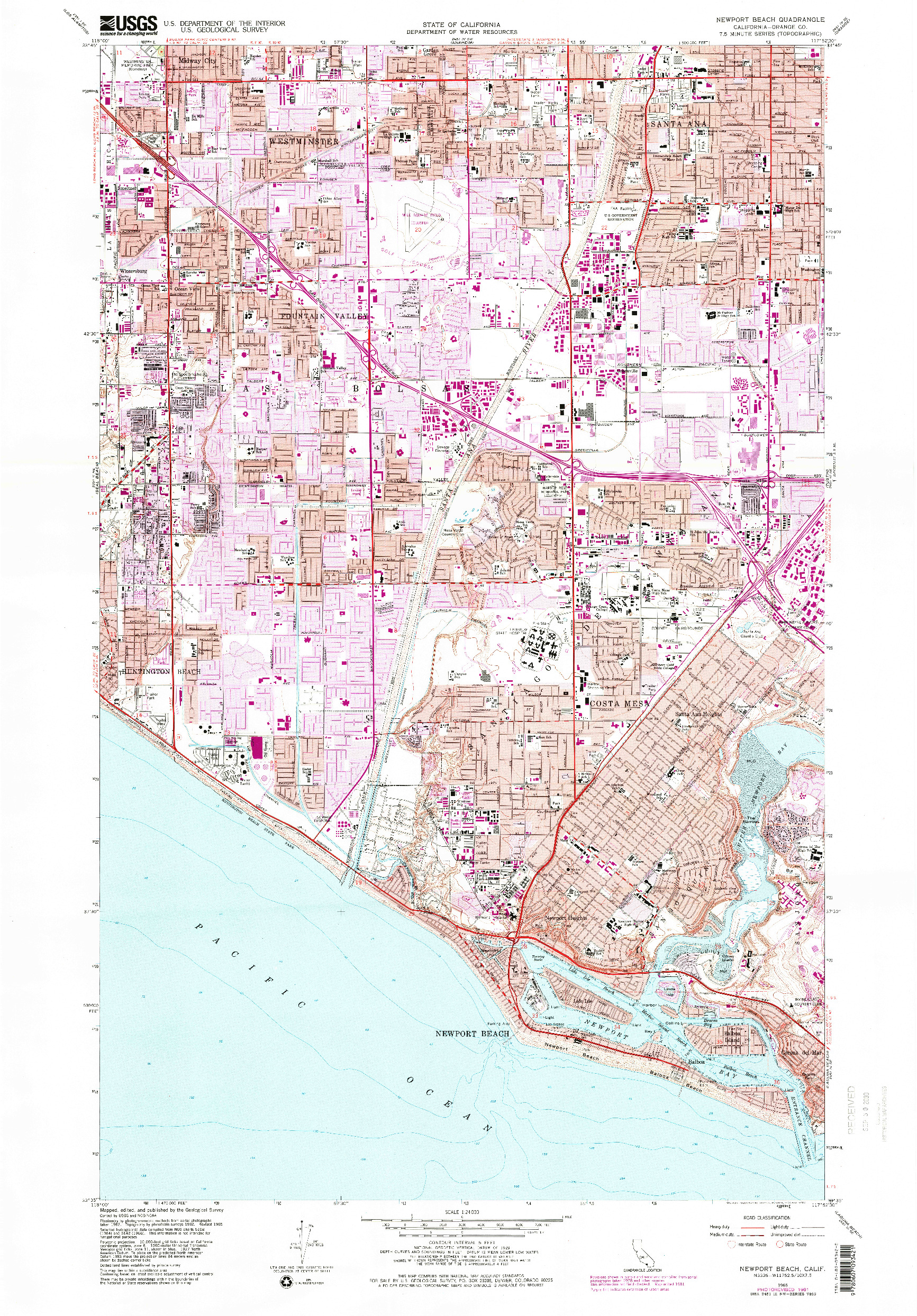 USGS 1:24000-SCALE QUADRANGLE FOR NEWPORT BEACH, CA 1965