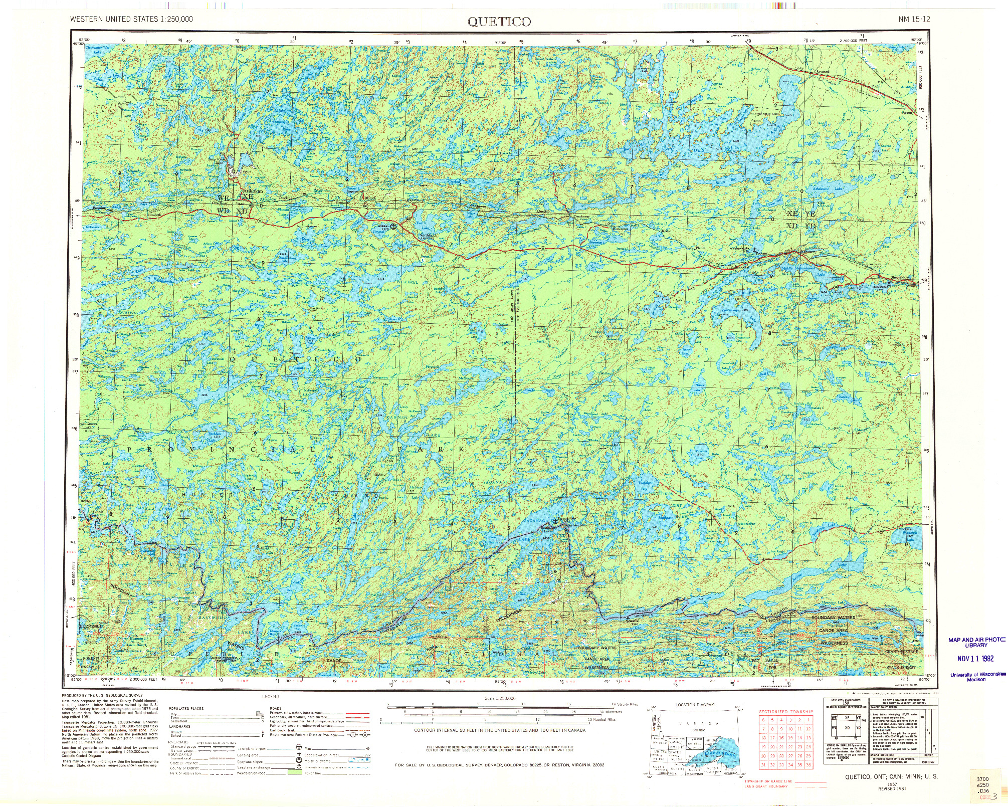 USGS 1:250000-SCALE QUADRANGLE FOR QUETICO, MN 1957