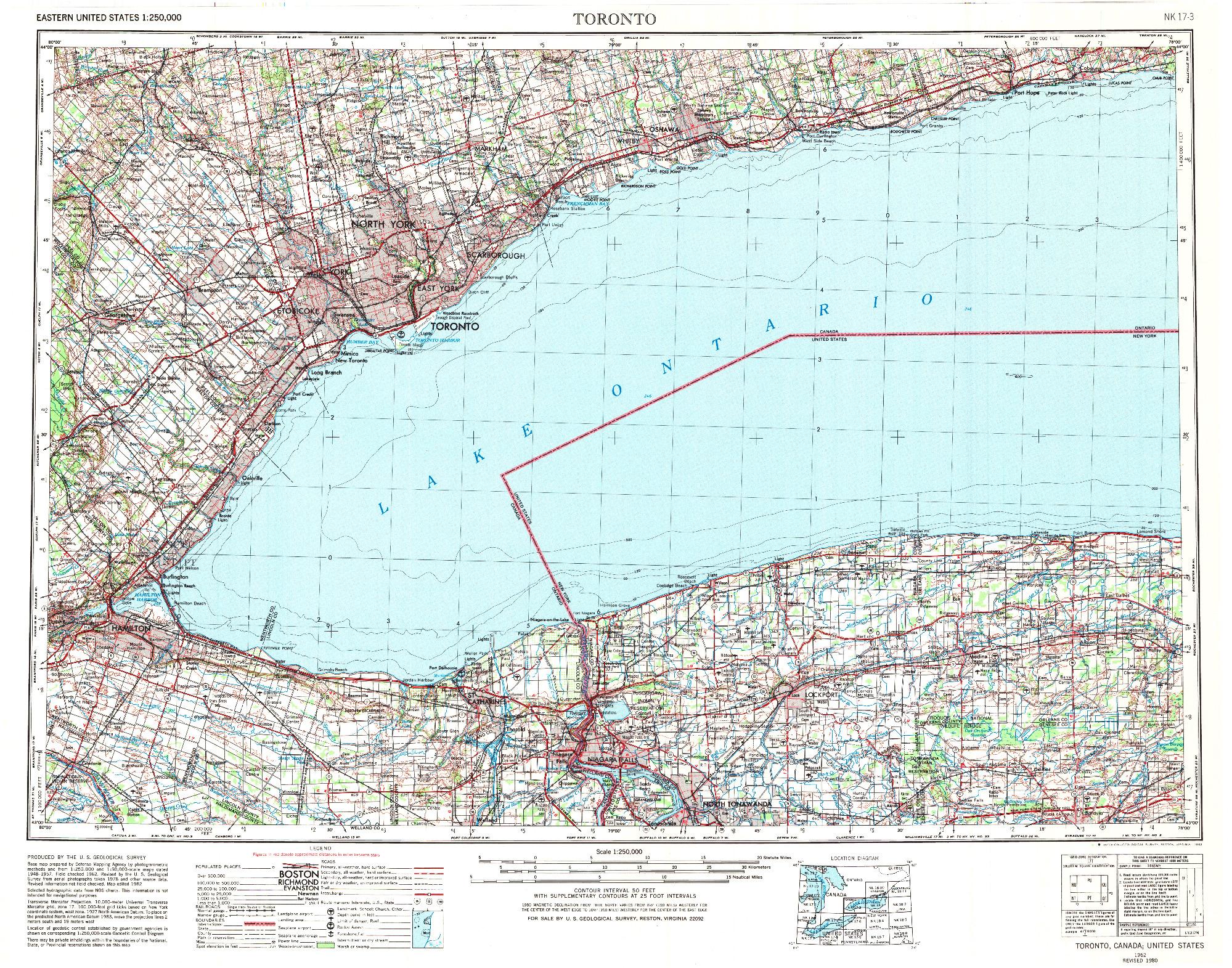 USGS 1:250000-SCALE QUADRANGLE FOR TORONTO, NY 1962