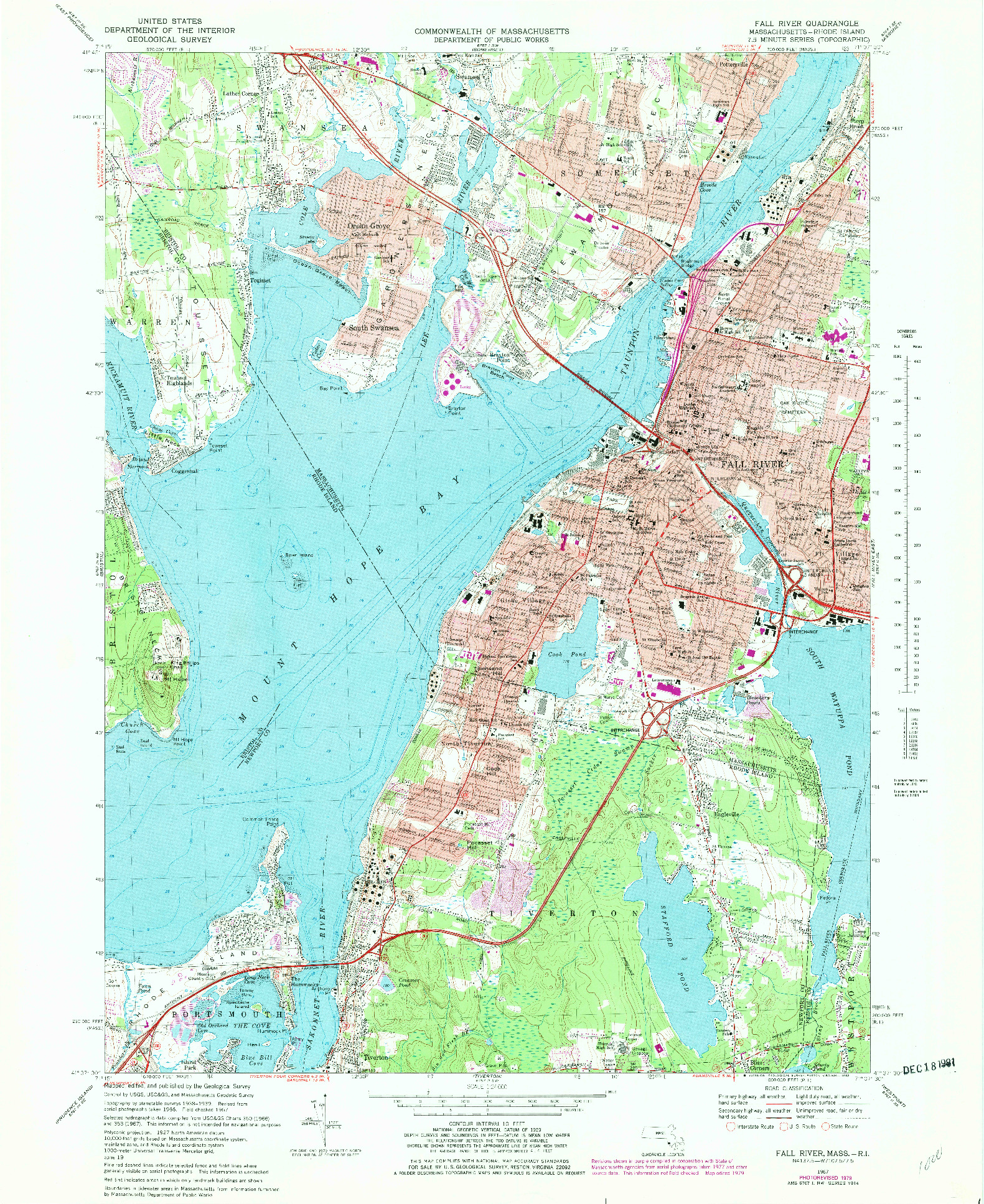 USGS 1:24000-SCALE QUADRANGLE FOR FALL RIVER, MA 1967
