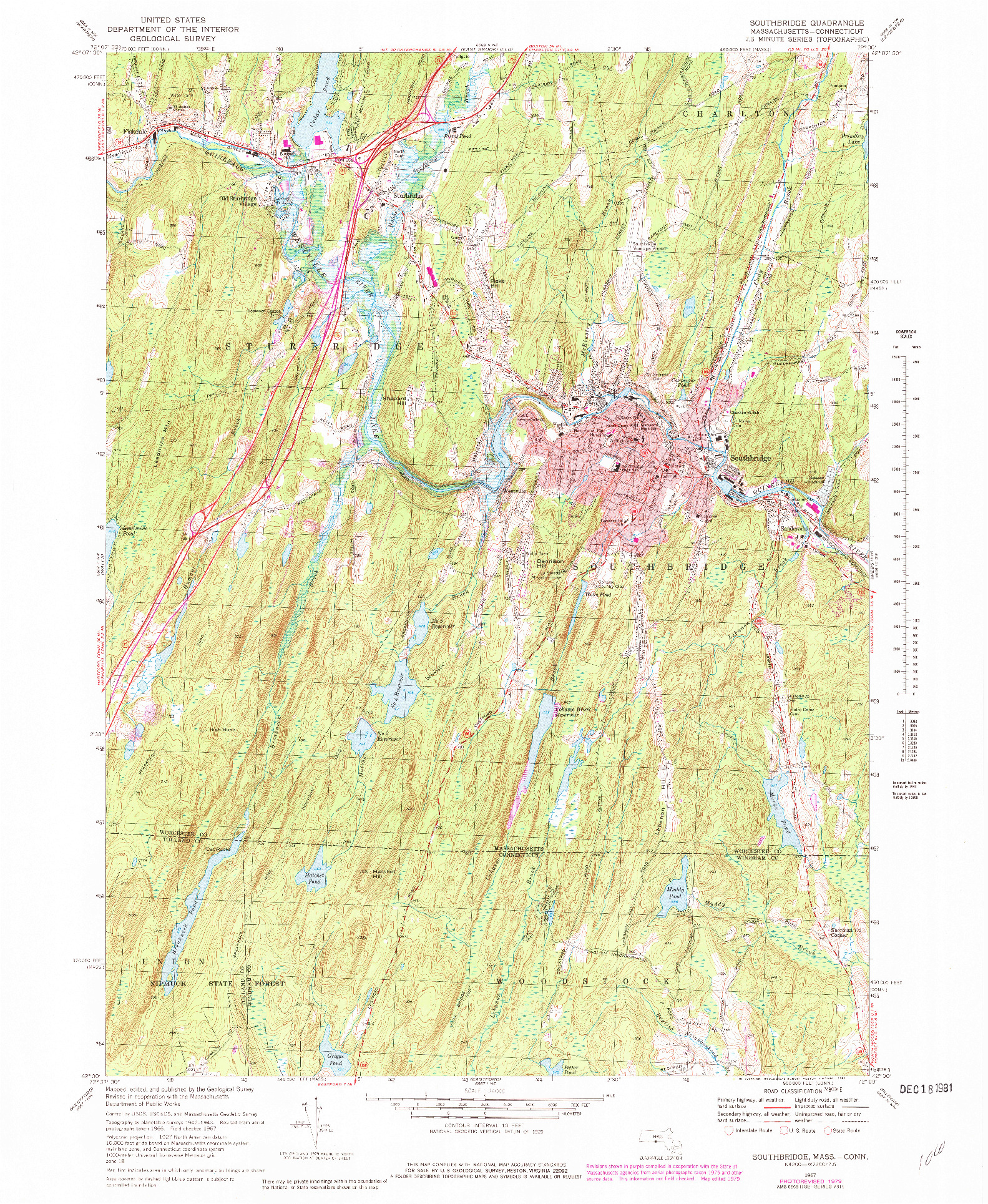 USGS 1:24000-SCALE QUADRANGLE FOR SOUTHBRIDGE, MA 1967