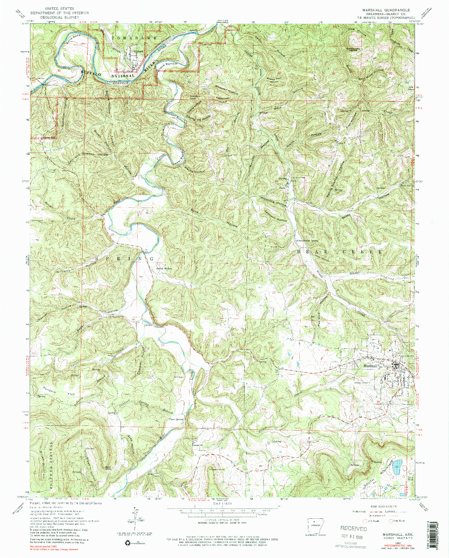 USGS 1:24000-SCALE QUADRANGLE FOR MARSHALL, AR 1962