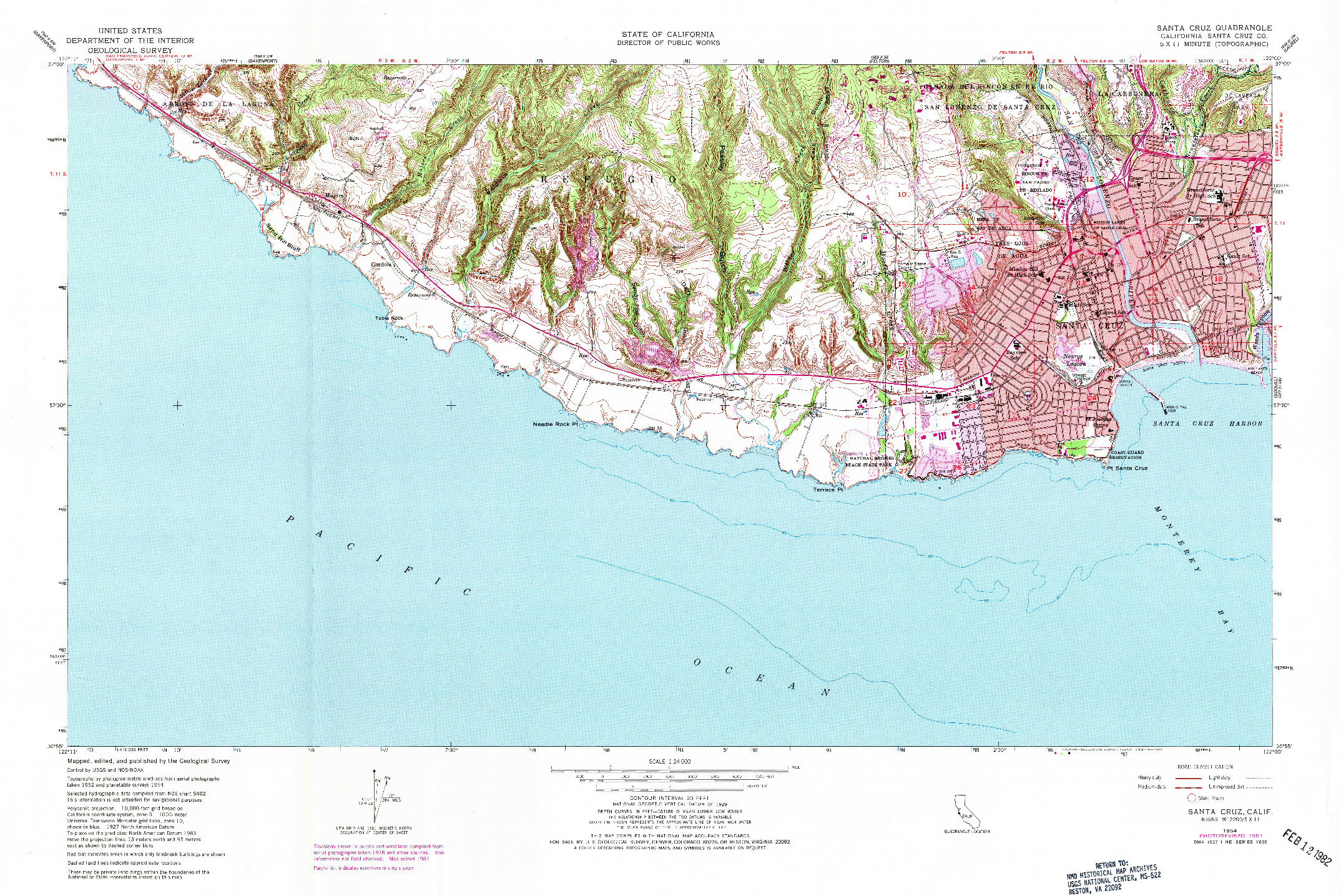 USGS 1:24000-SCALE QUADRANGLE FOR SANTA CRUZ, CA 1954