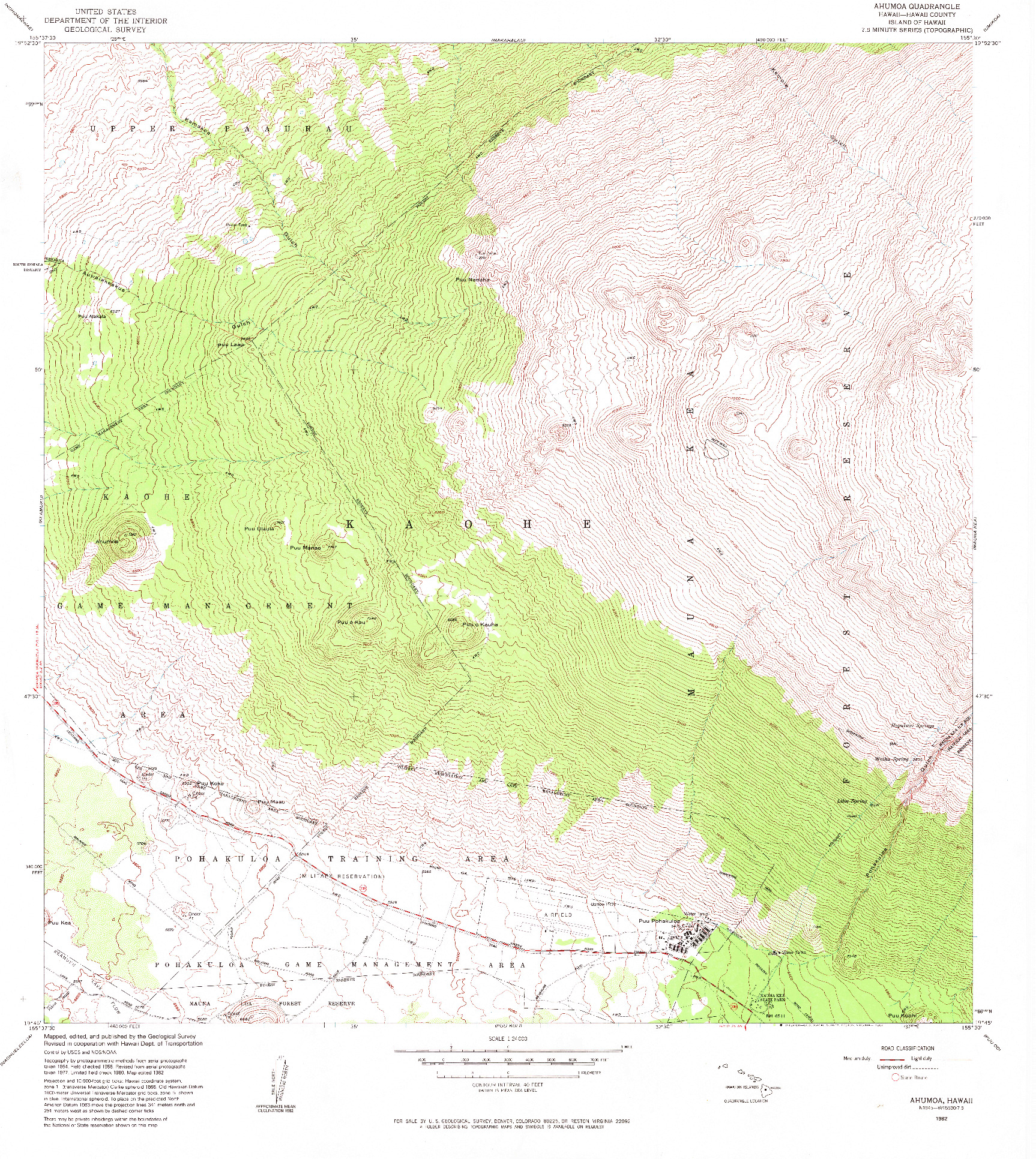 USGS 1:24000-SCALE QUADRANGLE FOR AHUMOA, HI 1982