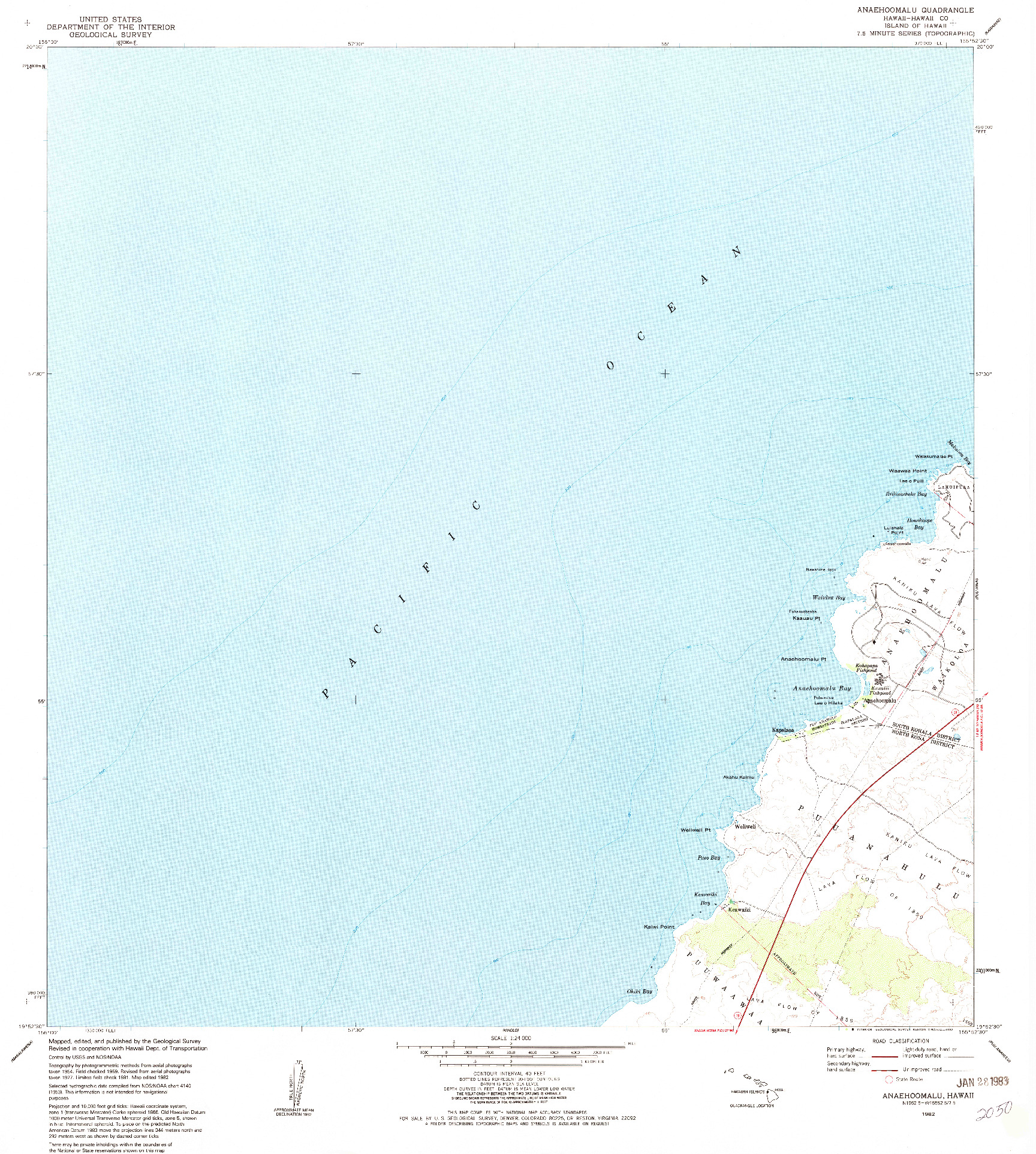 USGS 1:24000-SCALE QUADRANGLE FOR ANAEHOOMALU, HI 1982