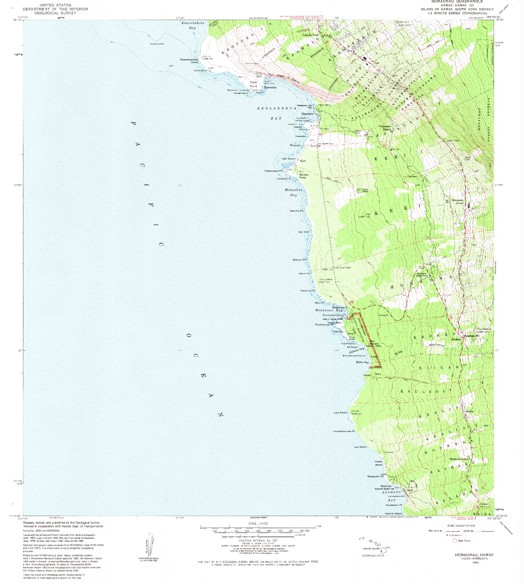 USGS 1:24000-SCALE QUADRANGLE FOR HONAUNAU, HI 1982