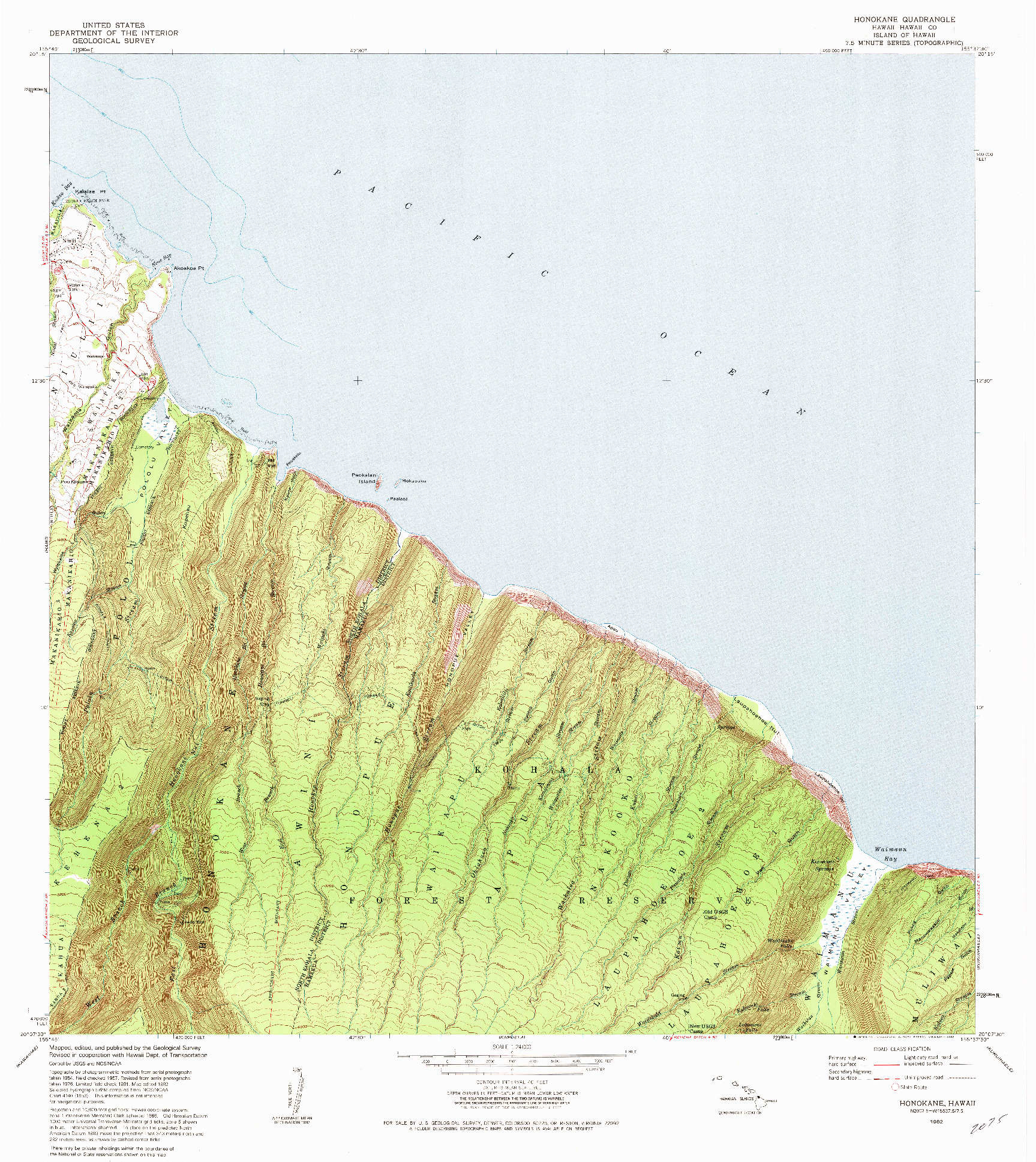 USGS 1:24000-SCALE QUADRANGLE FOR HONOKANE, HI 1982