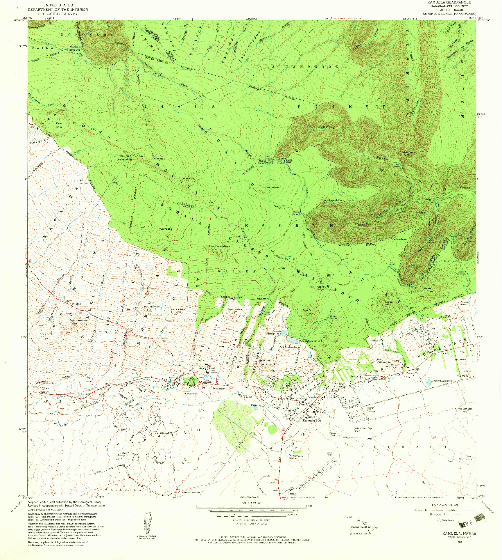 USGS 1:24000-SCALE QUADRANGLE FOR KAMUELA, HI 1982