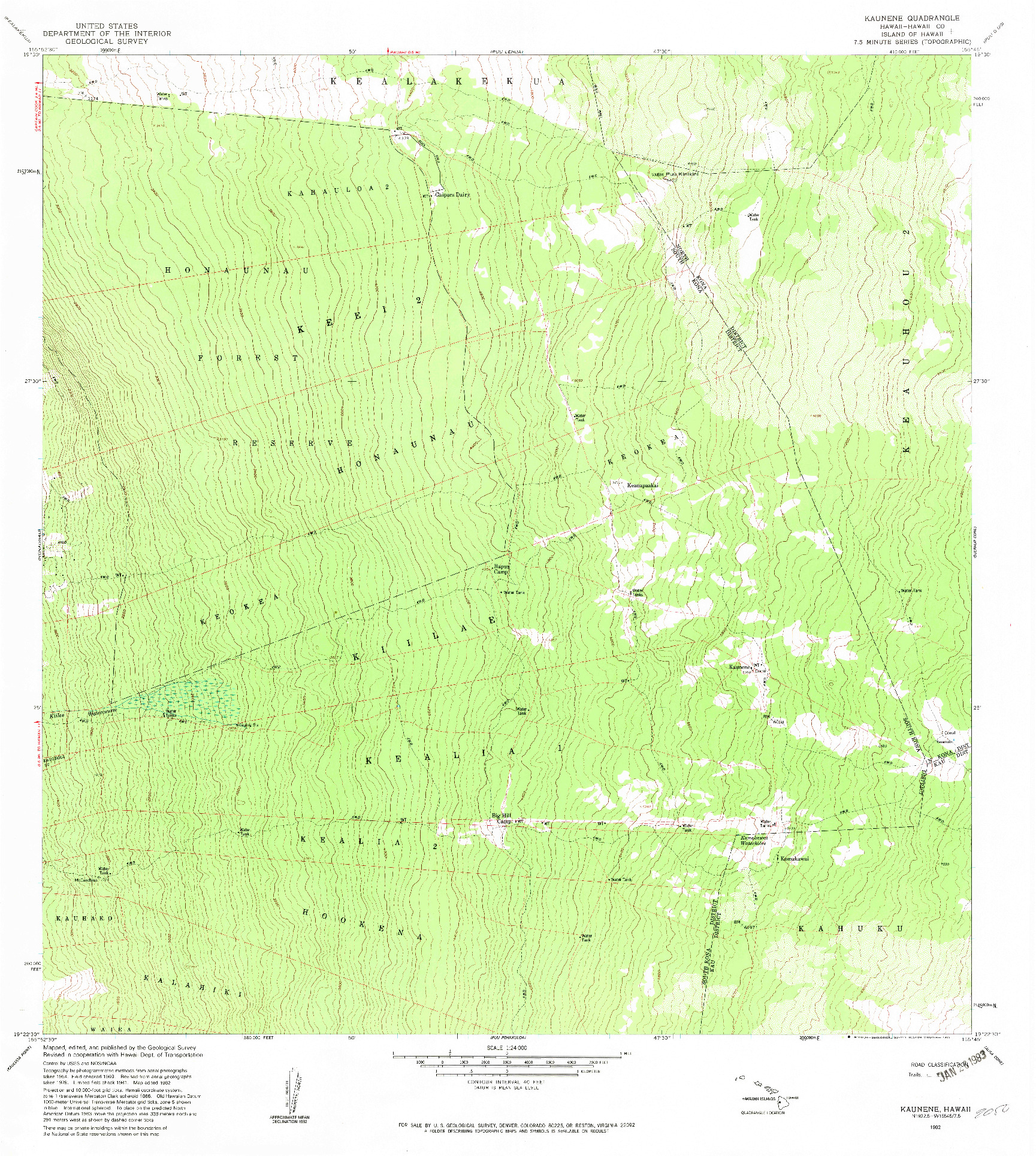 USGS 1:24000-SCALE QUADRANGLE FOR KAUNENE, HI 1982