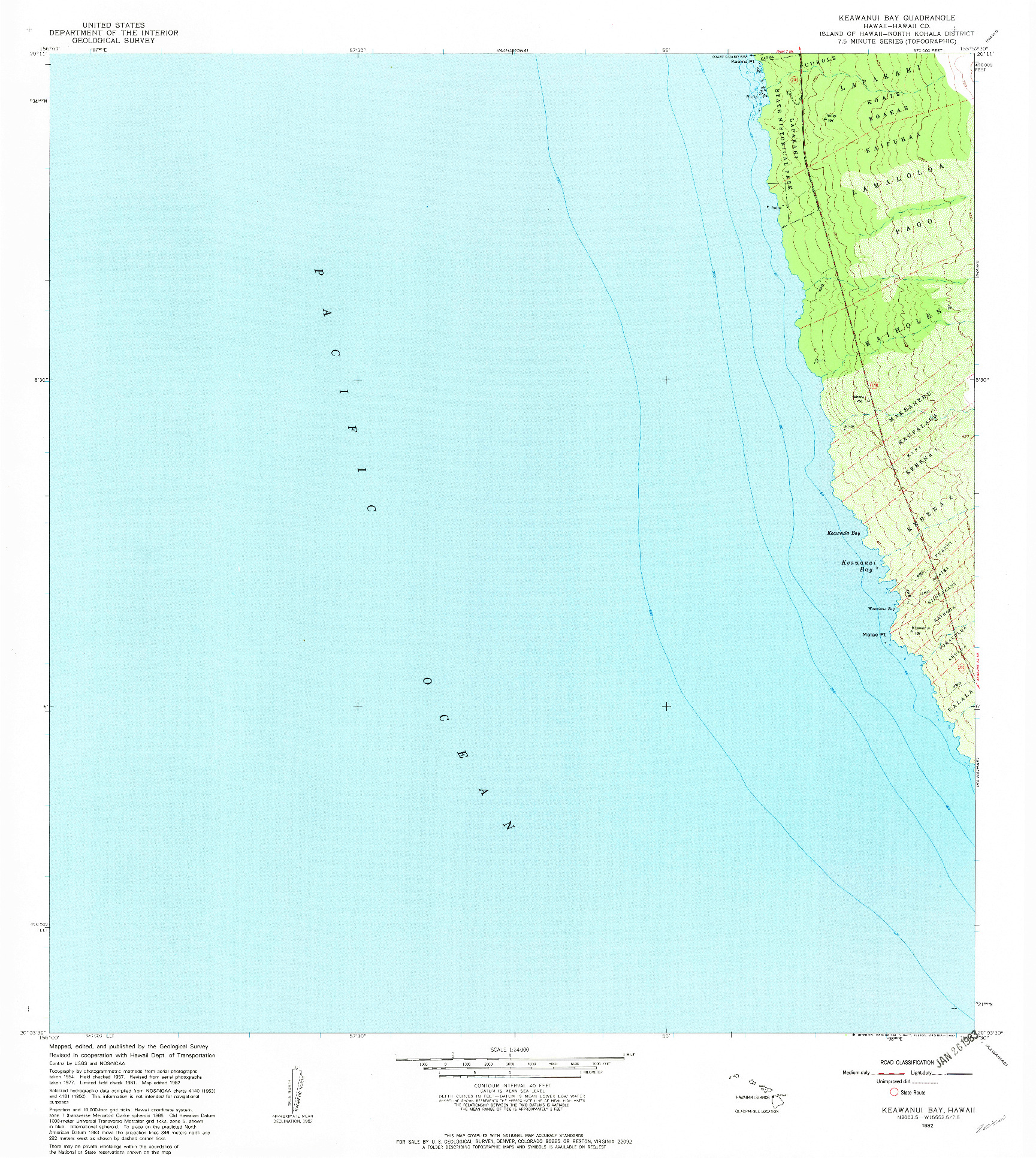 USGS 1:24000-SCALE QUADRANGLE FOR KEAWANUI BAY, HI 1982