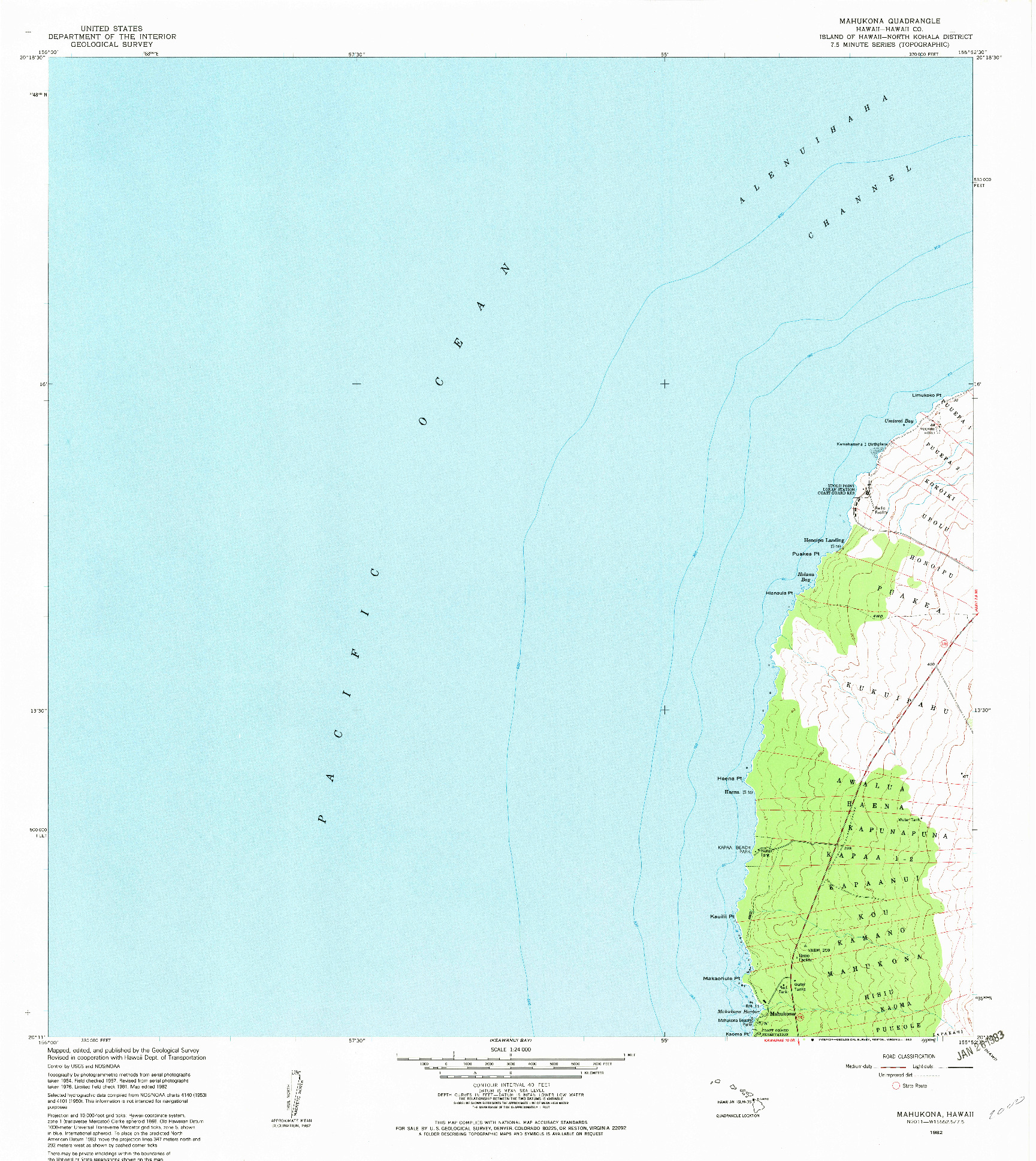 USGS 1:24000-SCALE QUADRANGLE FOR MAHUKONA, HI 1982
