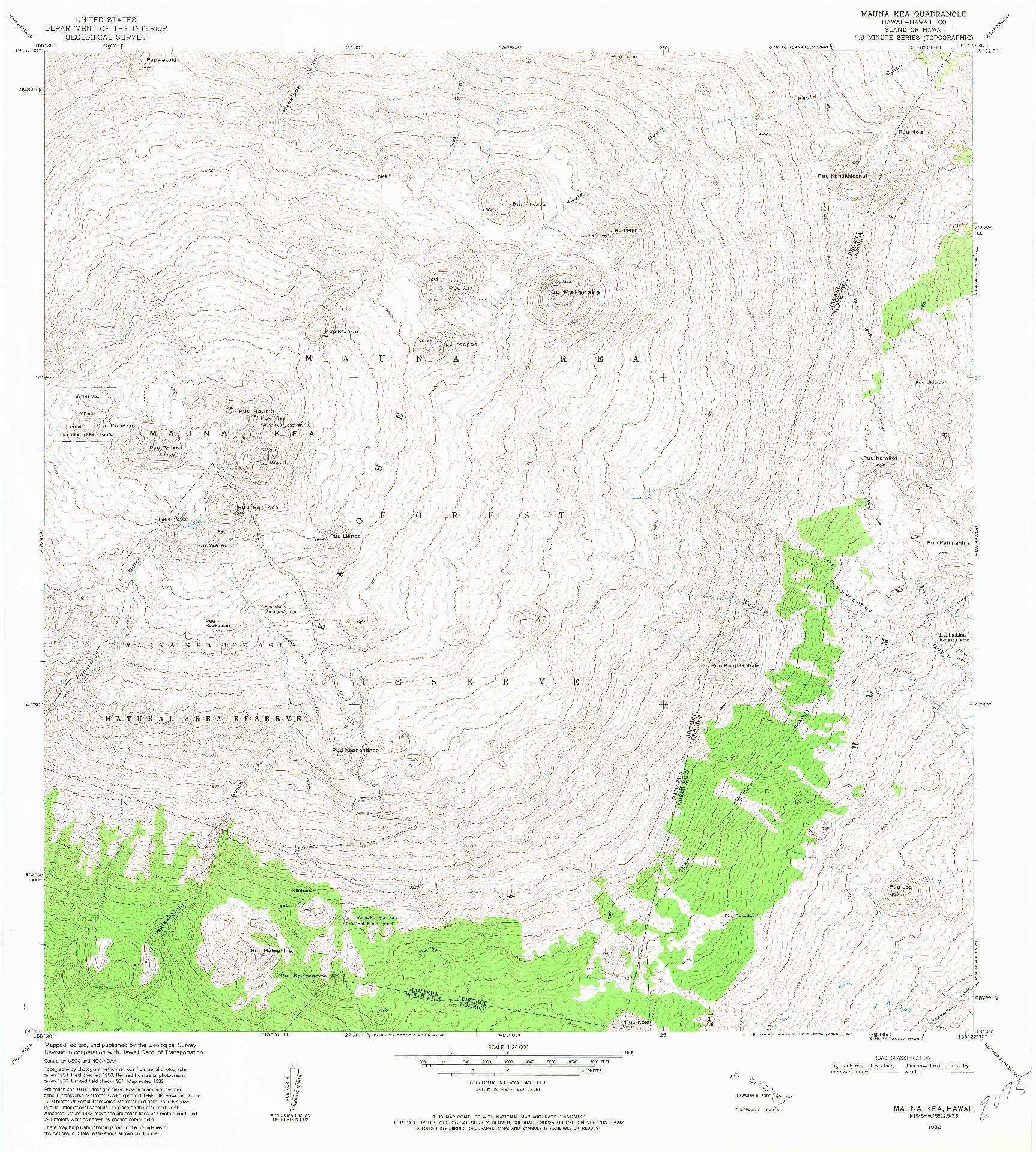 USGS 1:24000-SCALE QUADRANGLE FOR MAUNA KEA, HI 1982
