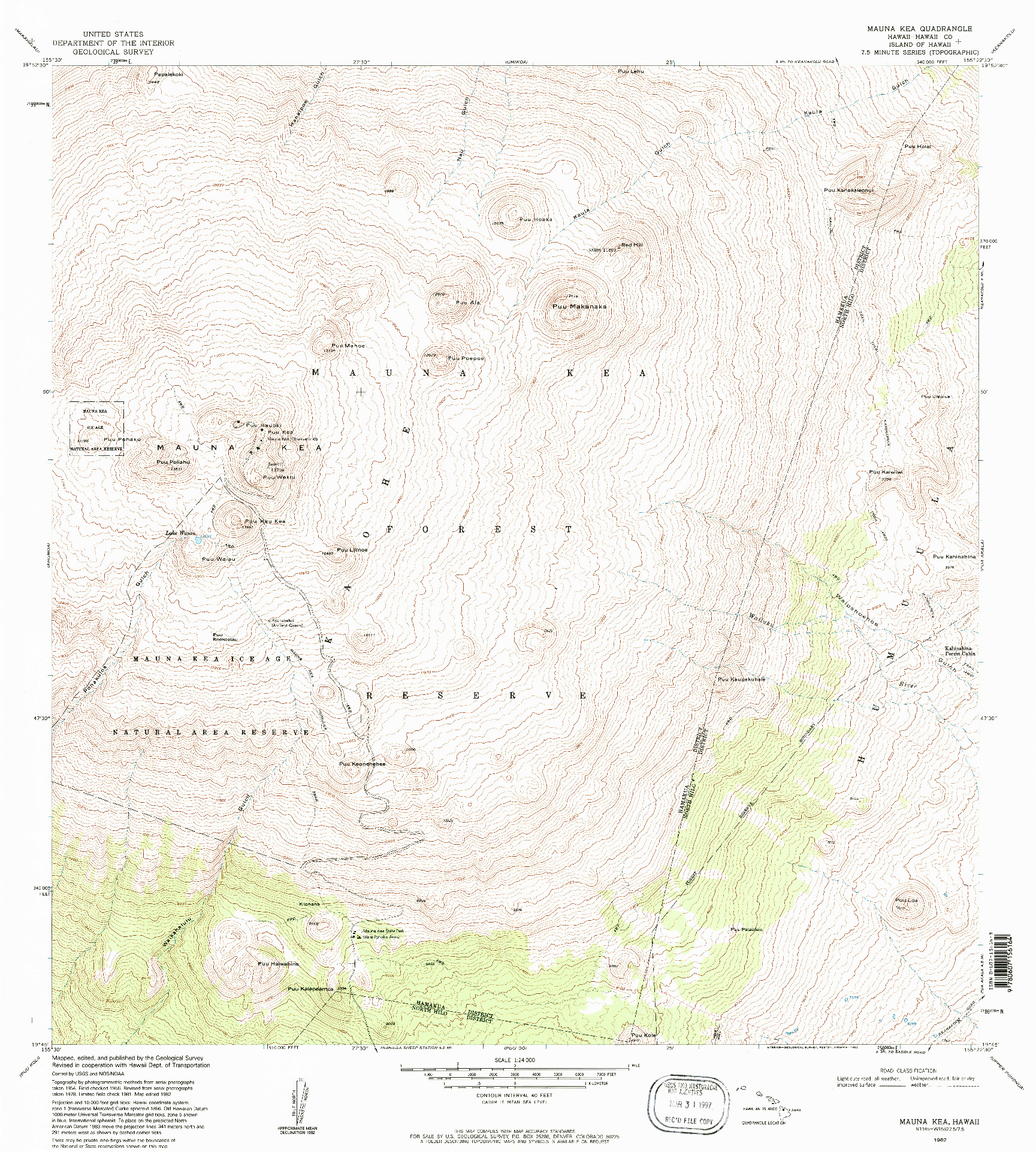 USGS 1:24000-SCALE QUADRANGLE FOR MAUNA KEA, HI 1982