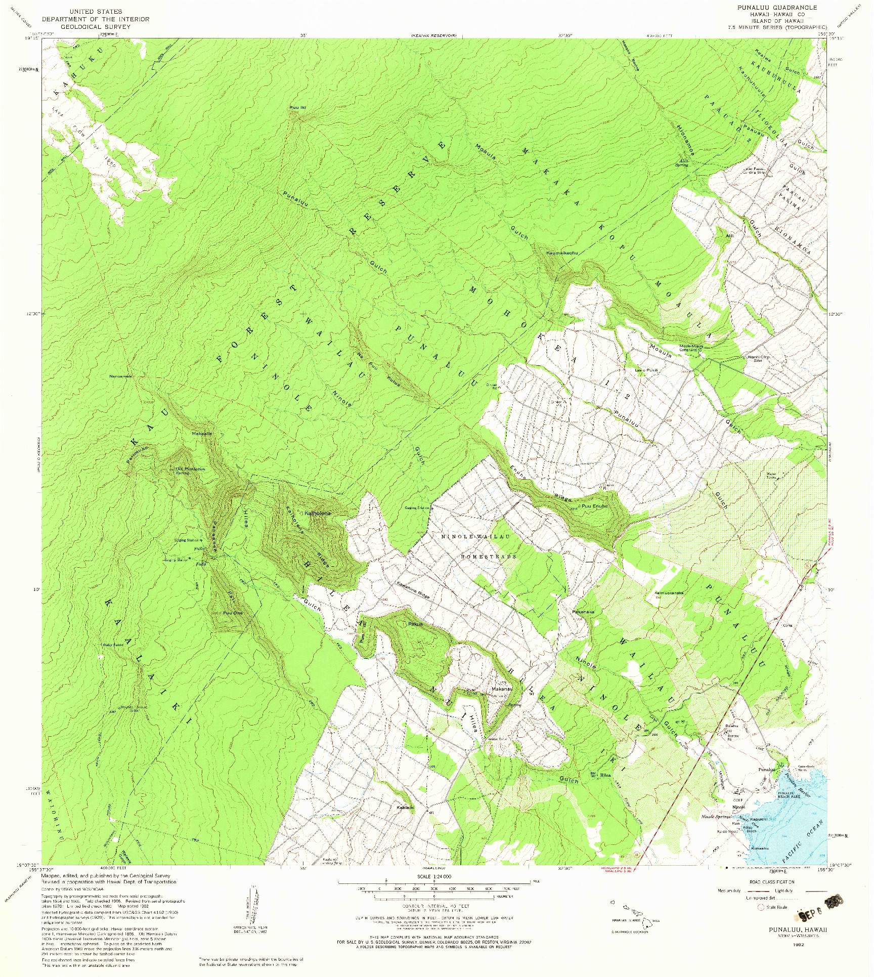 USGS 1:24000-SCALE QUADRANGLE FOR PUNALUU, HI 1982