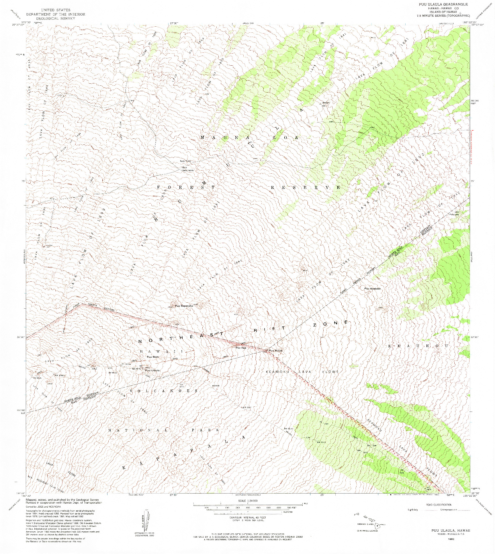 USGS 1:24000-SCALE QUADRANGLE FOR PUU ULAULA, HI 1982