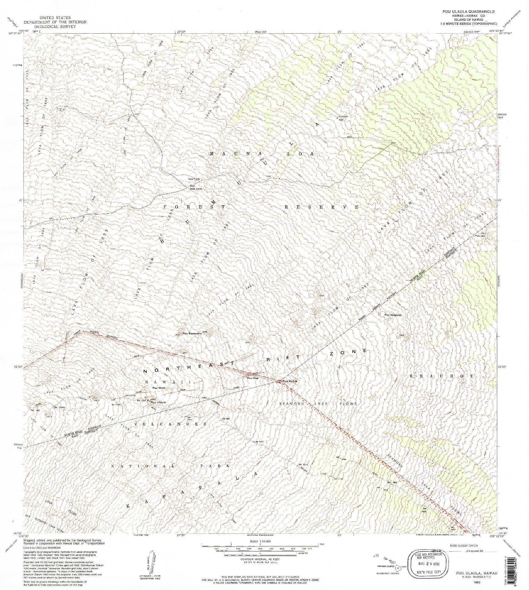 USGS 1:24000-SCALE QUADRANGLE FOR PUU ULAULA, HI 1982