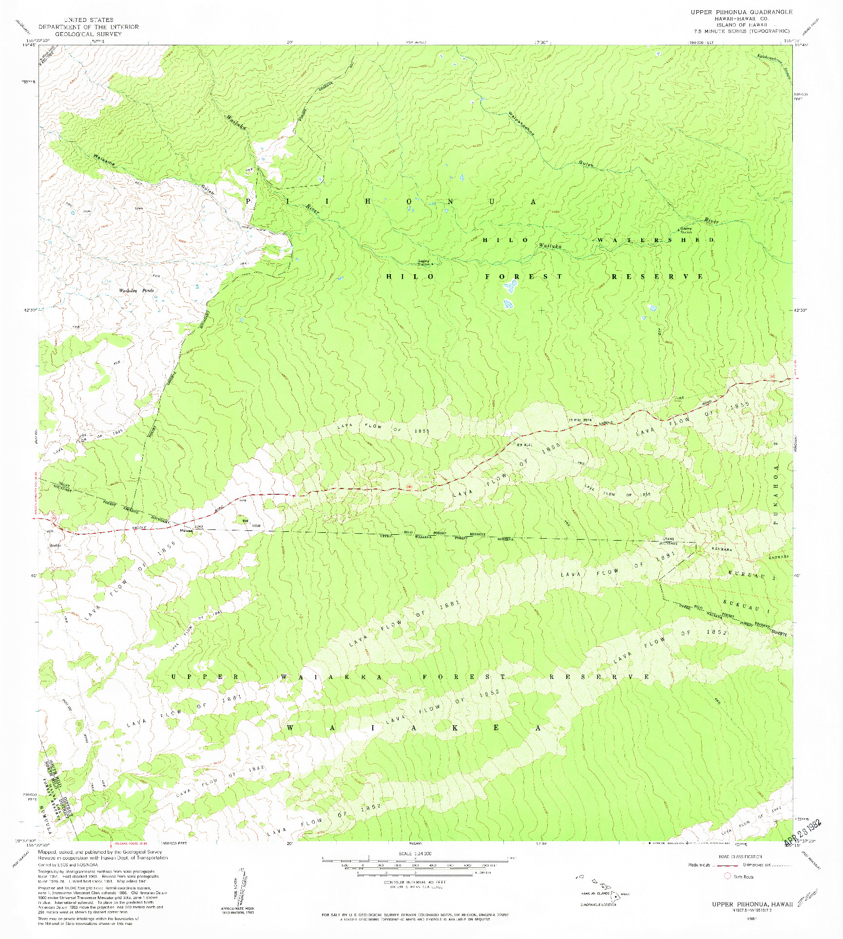 USGS 1:24000-SCALE QUADRANGLE FOR UPPER PIIHONUA, HI 1981