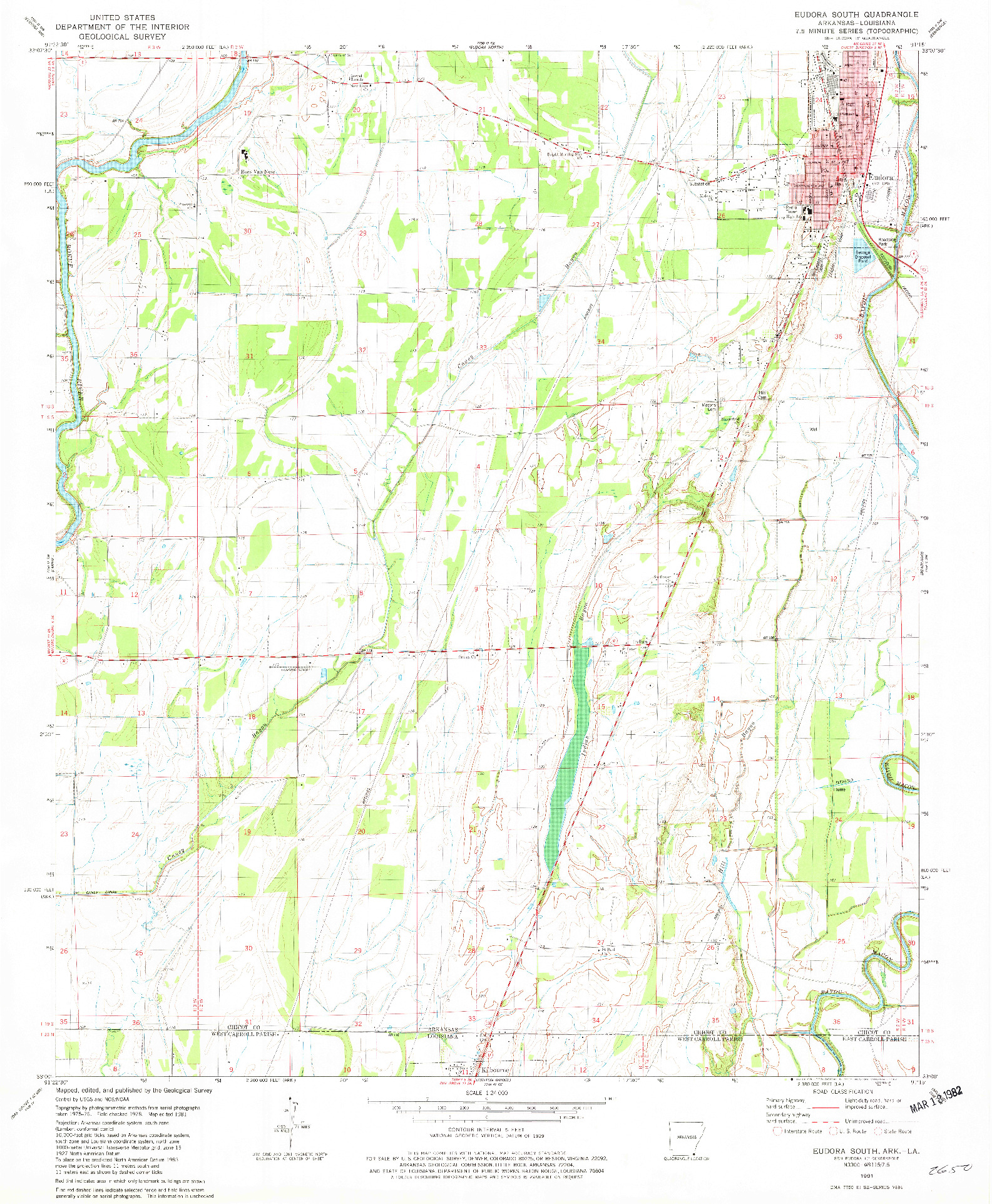 USGS 1:24000-SCALE QUADRANGLE FOR EUDORA SOUTH, AR 1981