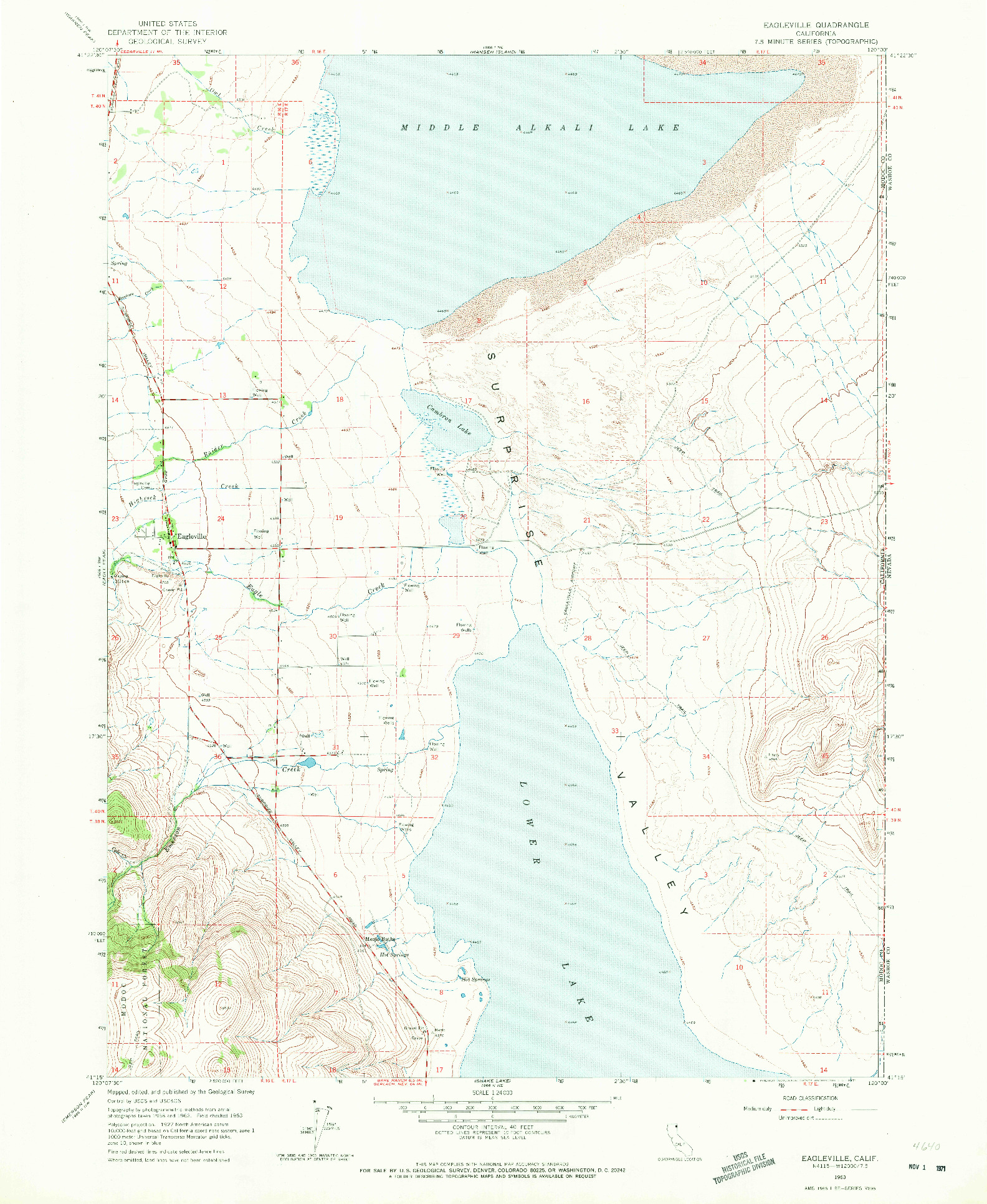 USGS 1:24000-SCALE QUADRANGLE FOR EAGLEVILLE, CA 1963