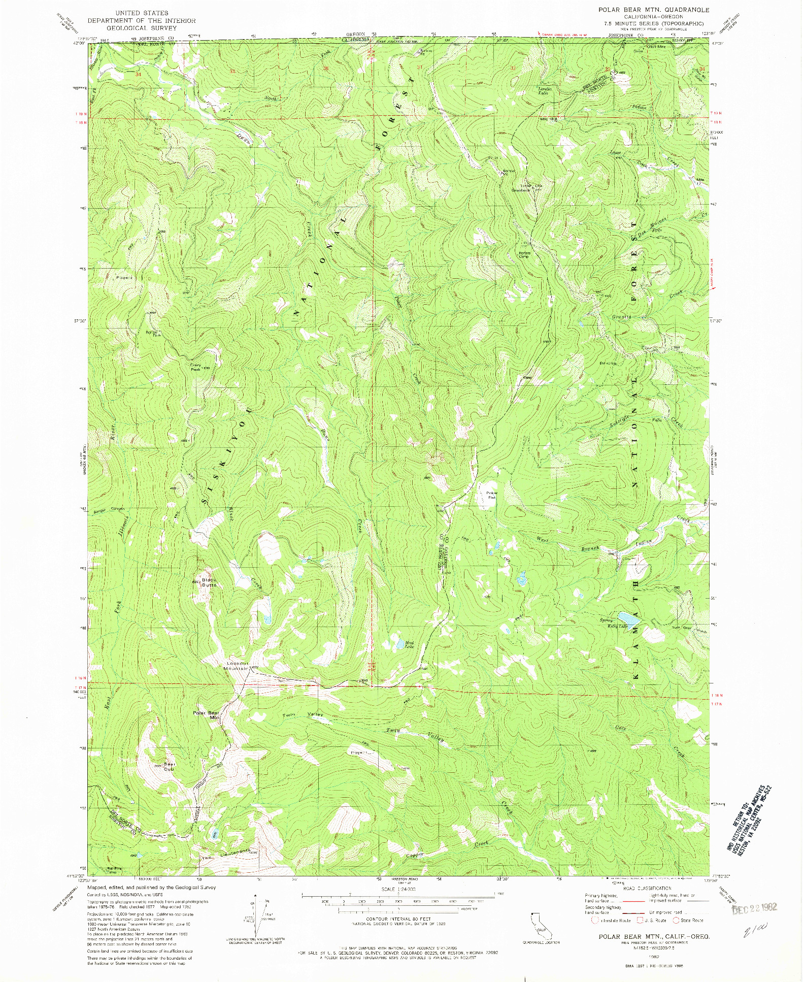 USGS 1:24000-SCALE QUADRANGLE FOR POLAR BEAR MOUNTAIN, CA 1982