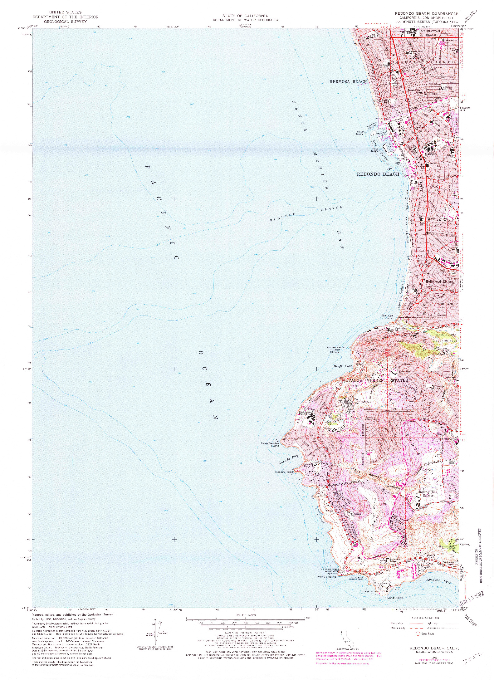 USGS 1:24000-SCALE QUADRANGLE FOR REDONDO BEACH, CA 1963