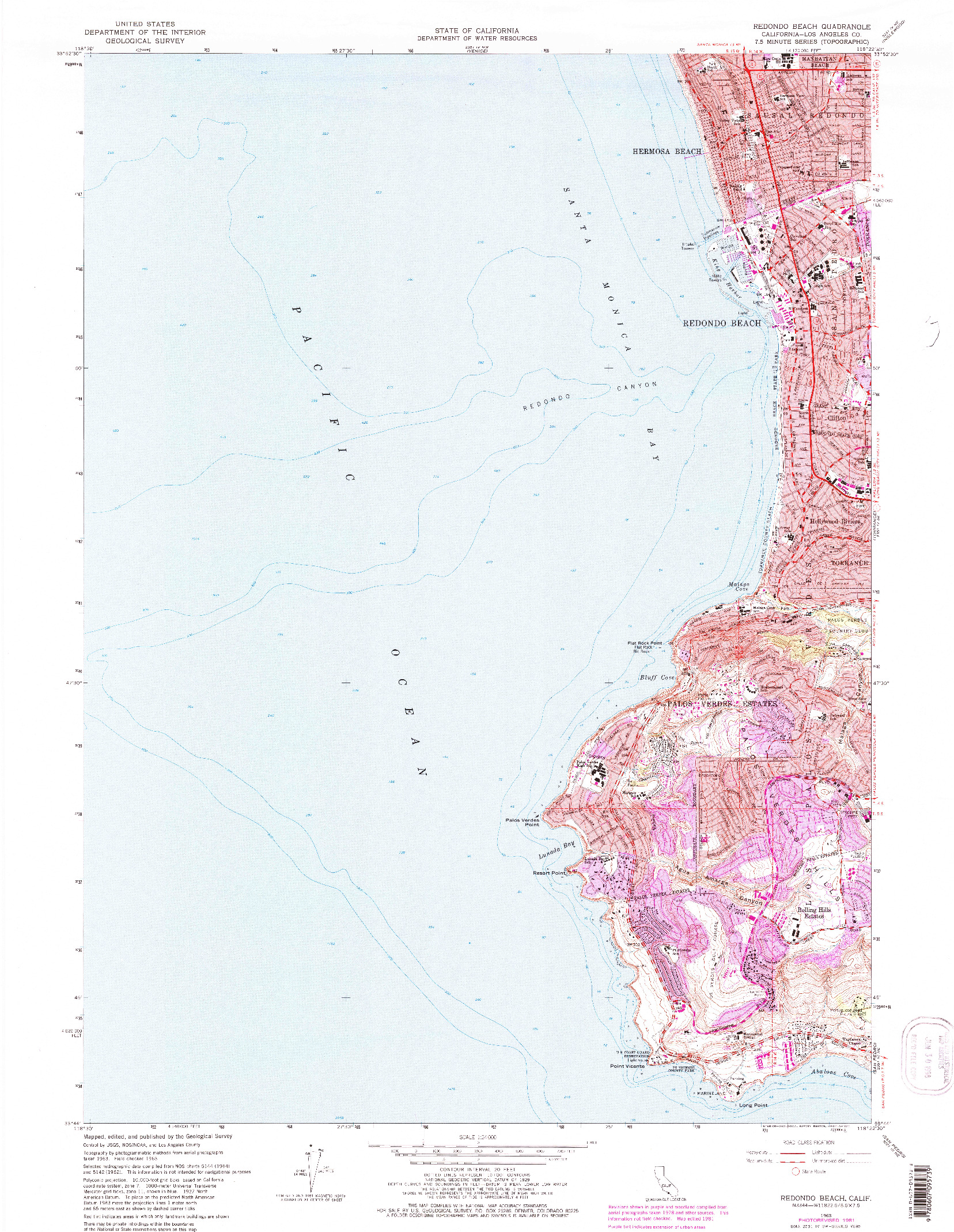 USGS 1:24000-SCALE QUADRANGLE FOR REDONDO BEACH, CA 1963