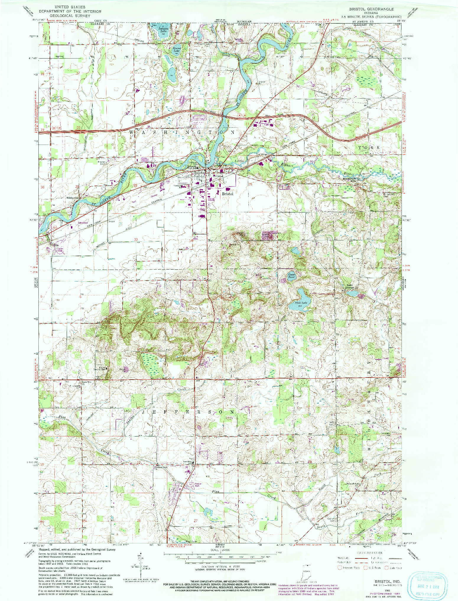 USGS 1:24000-SCALE QUADRANGLE FOR BRISTOL, IN 1961