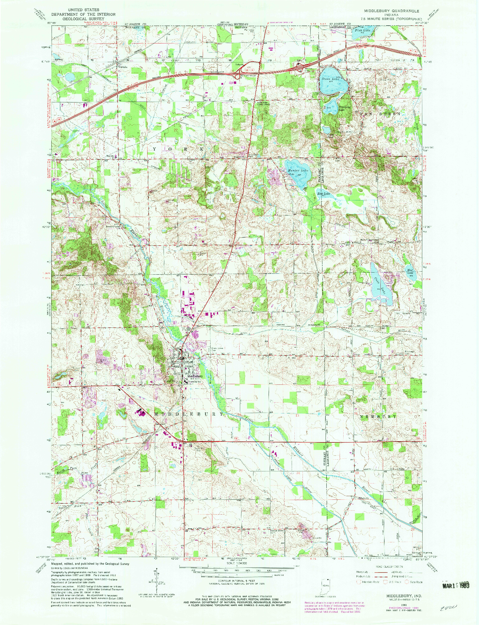 USGS 1:24000-SCALE QUADRANGLE FOR MIDDLEBURY, IN 1961