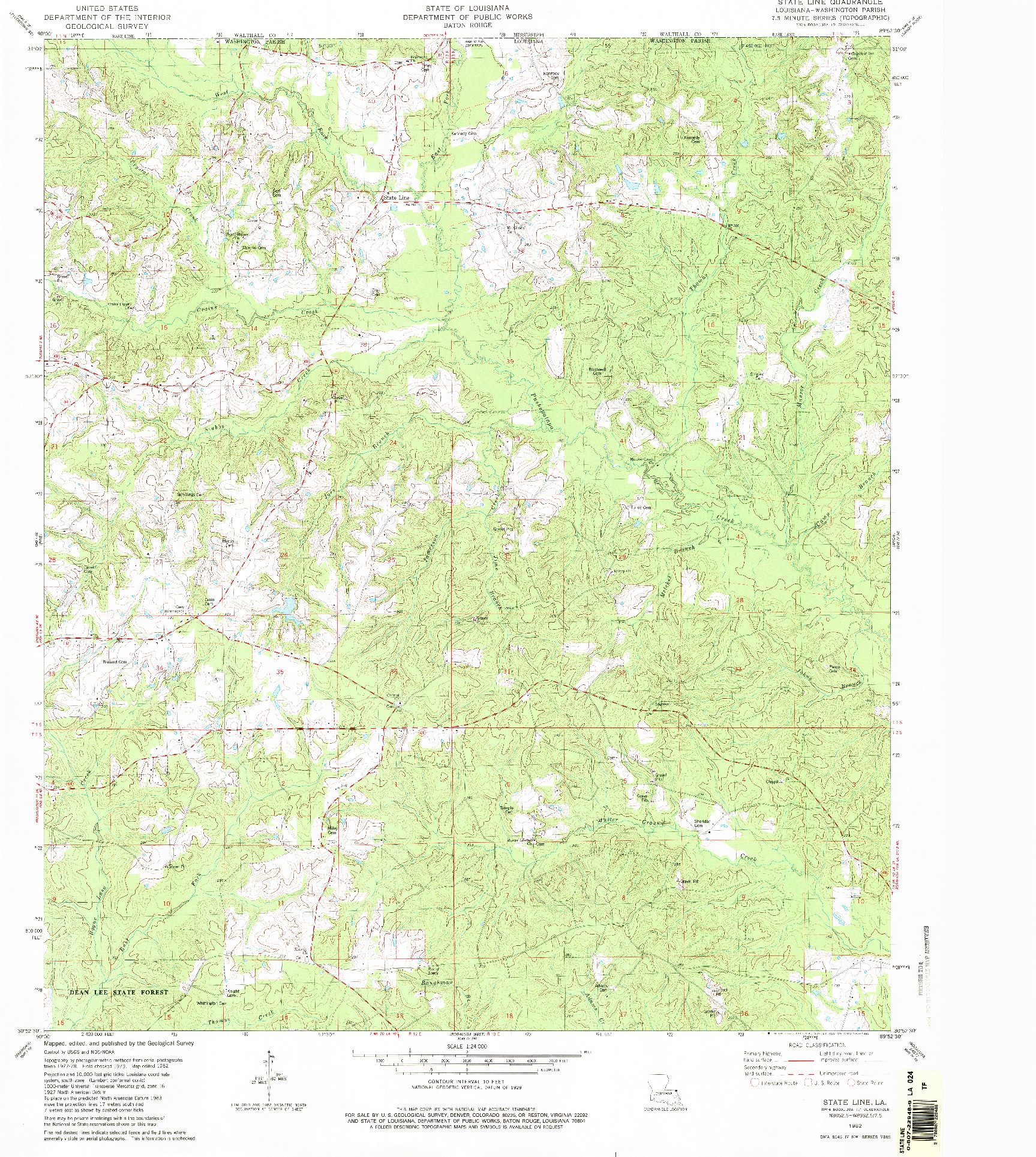 USGS 1:24000-SCALE QUADRANGLE FOR STATE LINE, LA 1982