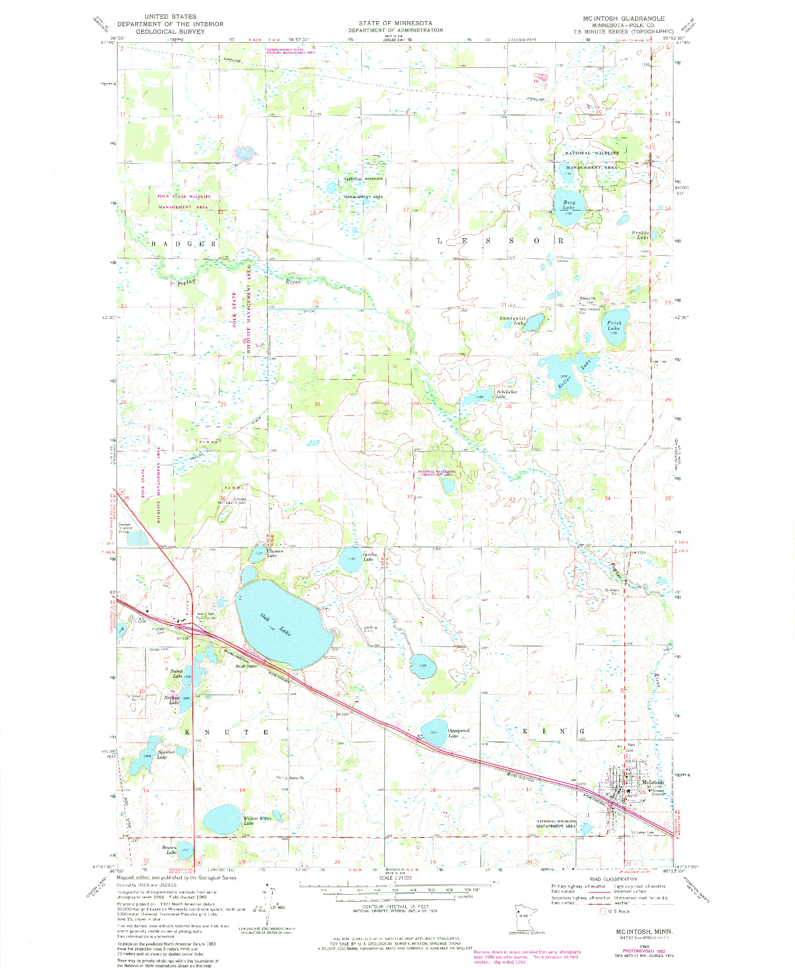 USGS 1:24000-SCALE QUADRANGLE FOR MCINTOSH, MN 1969