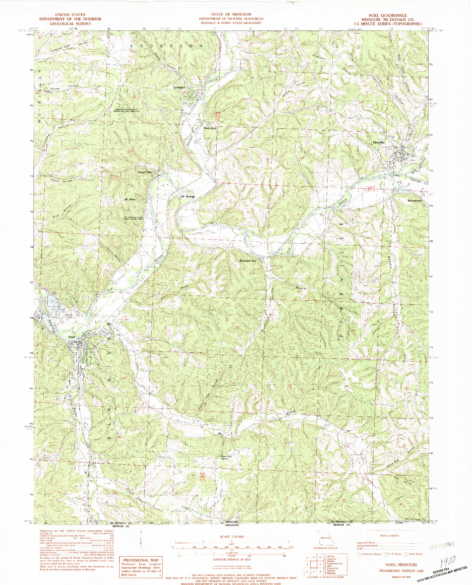 USGS 1:24000-SCALE QUADRANGLE FOR NOEL, MO 1982