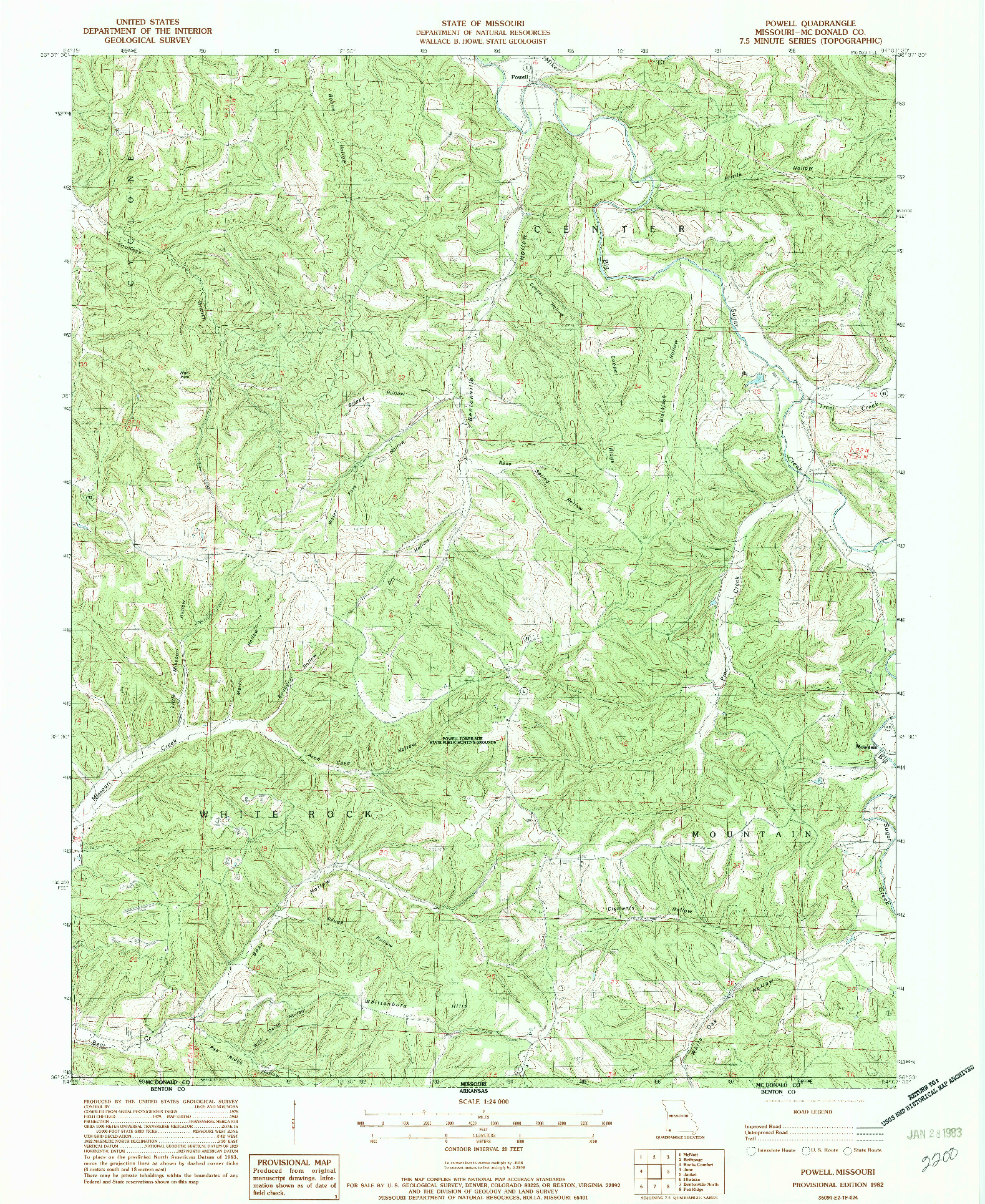 USGS 1:24000-SCALE QUADRANGLE FOR POWELL, MO 1982