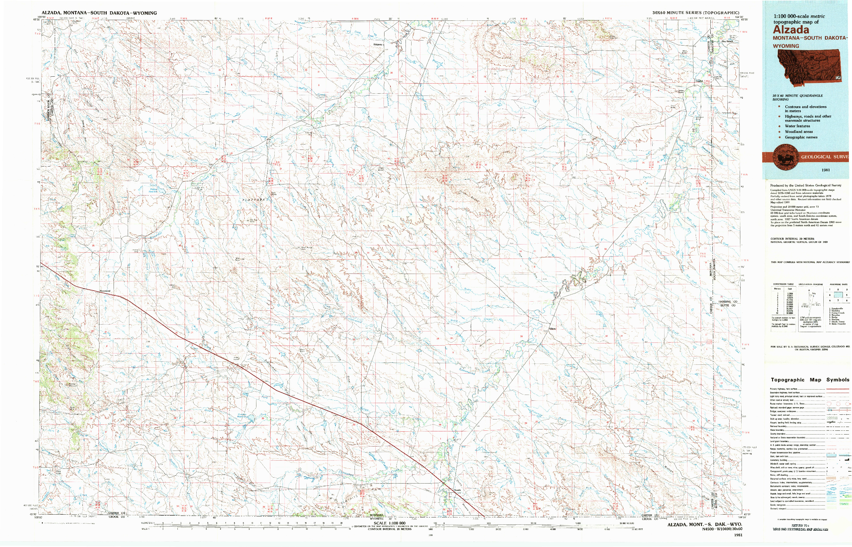 USGS 1:100000-SCALE QUADRANGLE FOR ALZADA, MT 1981