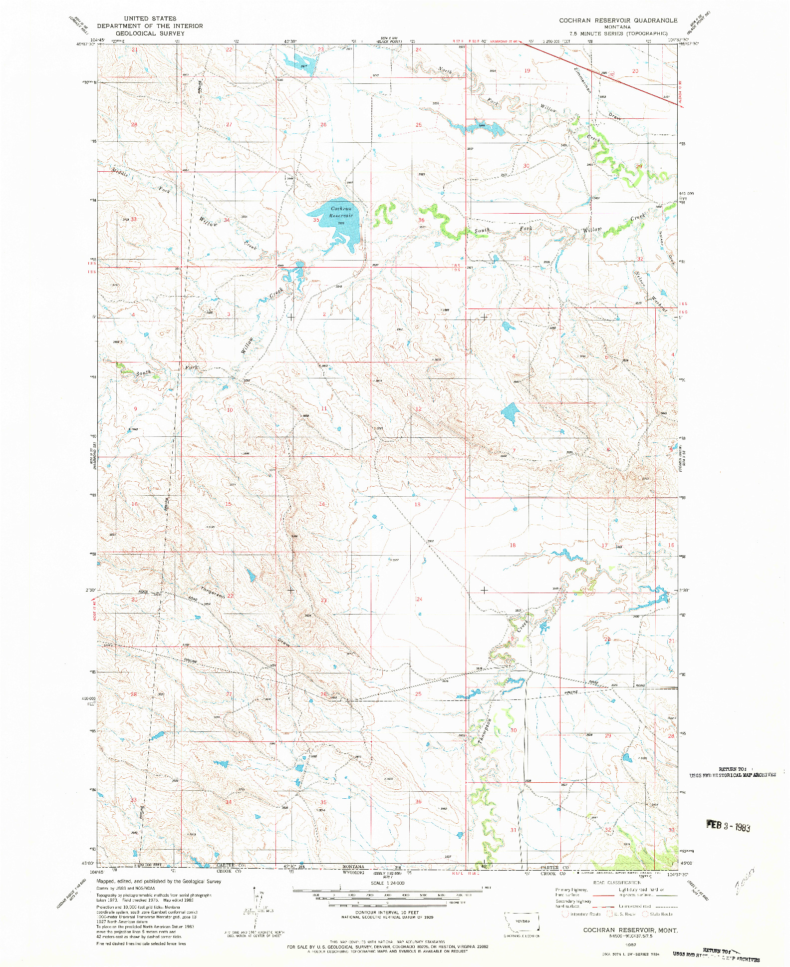 USGS 1:24000-SCALE QUADRANGLE FOR COCHRAN RESERVOIR, MT 1982