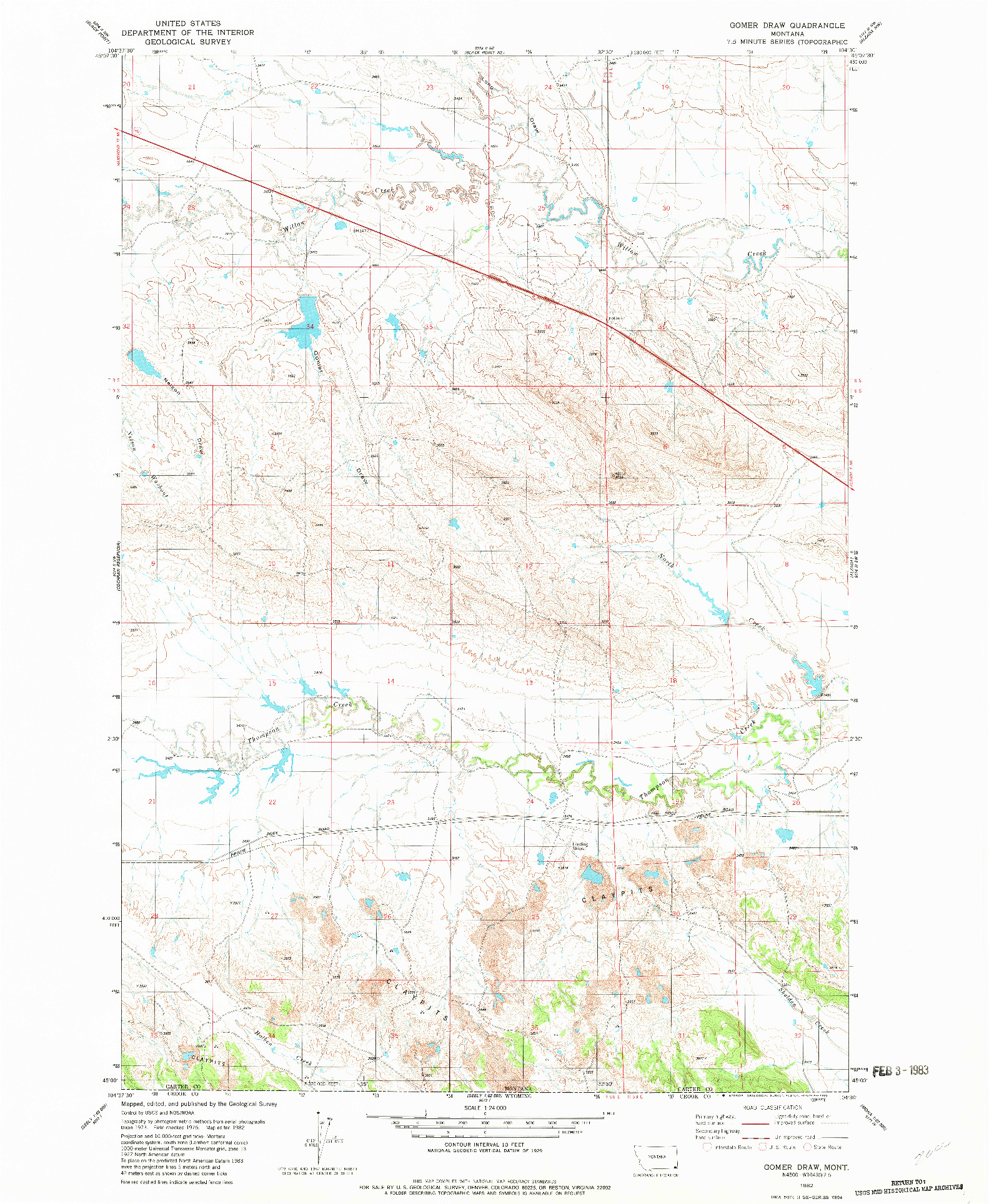 USGS 1:24000-SCALE QUADRANGLE FOR GOMER DRAW, MT 1982
