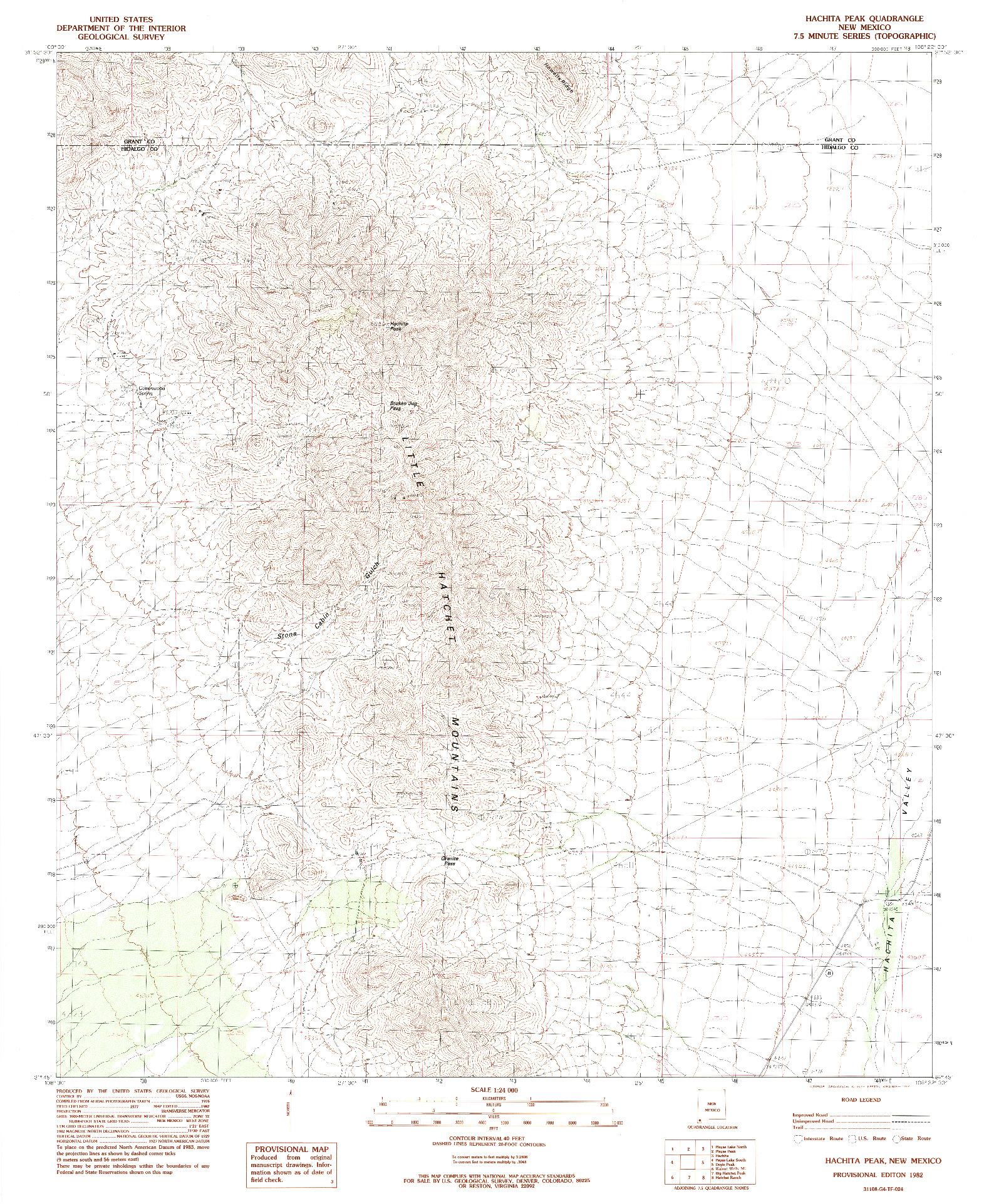 USGS 1:24000-SCALE QUADRANGLE FOR HACHITA PEAK, NM 1982