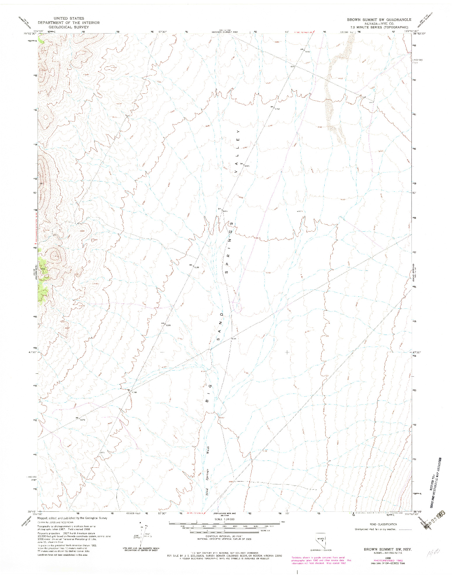 USGS 1:24000-SCALE QUADRANGLE FOR BROWN SUMMIT SW, NV 1968
