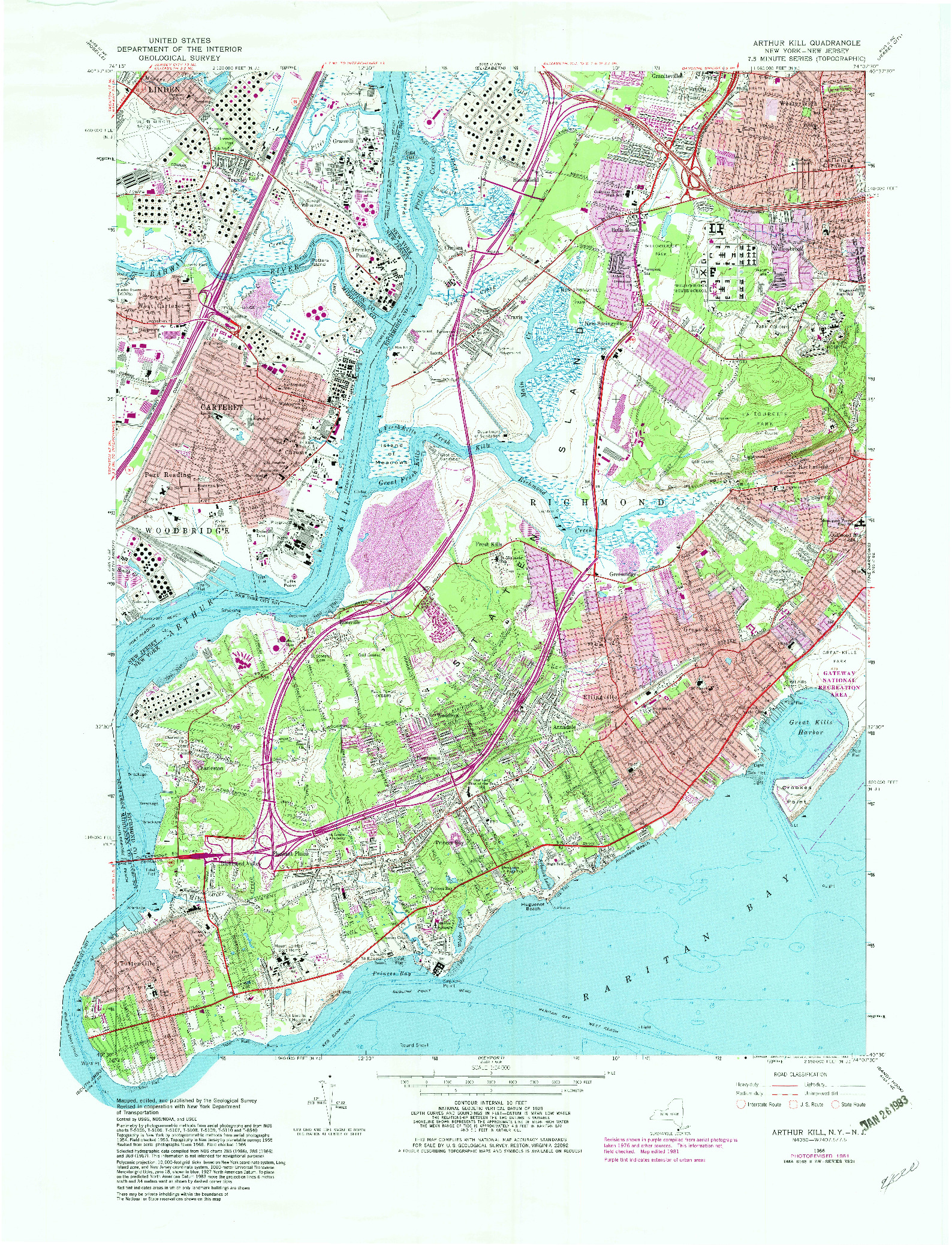 USGS 1:24000-SCALE QUADRANGLE FOR ARTHUR KILL, NY 1966