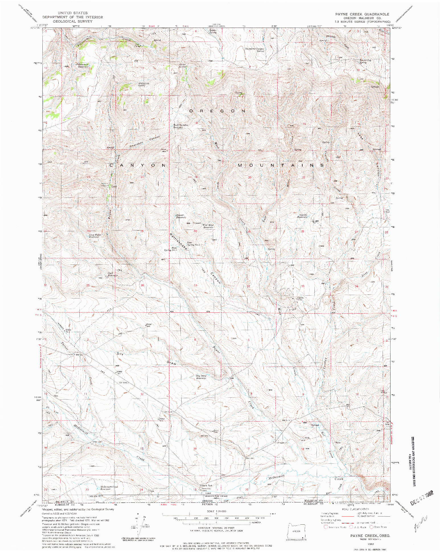 USGS 1:24000-SCALE QUADRANGLE FOR PAYNE CREEK, OR 1982