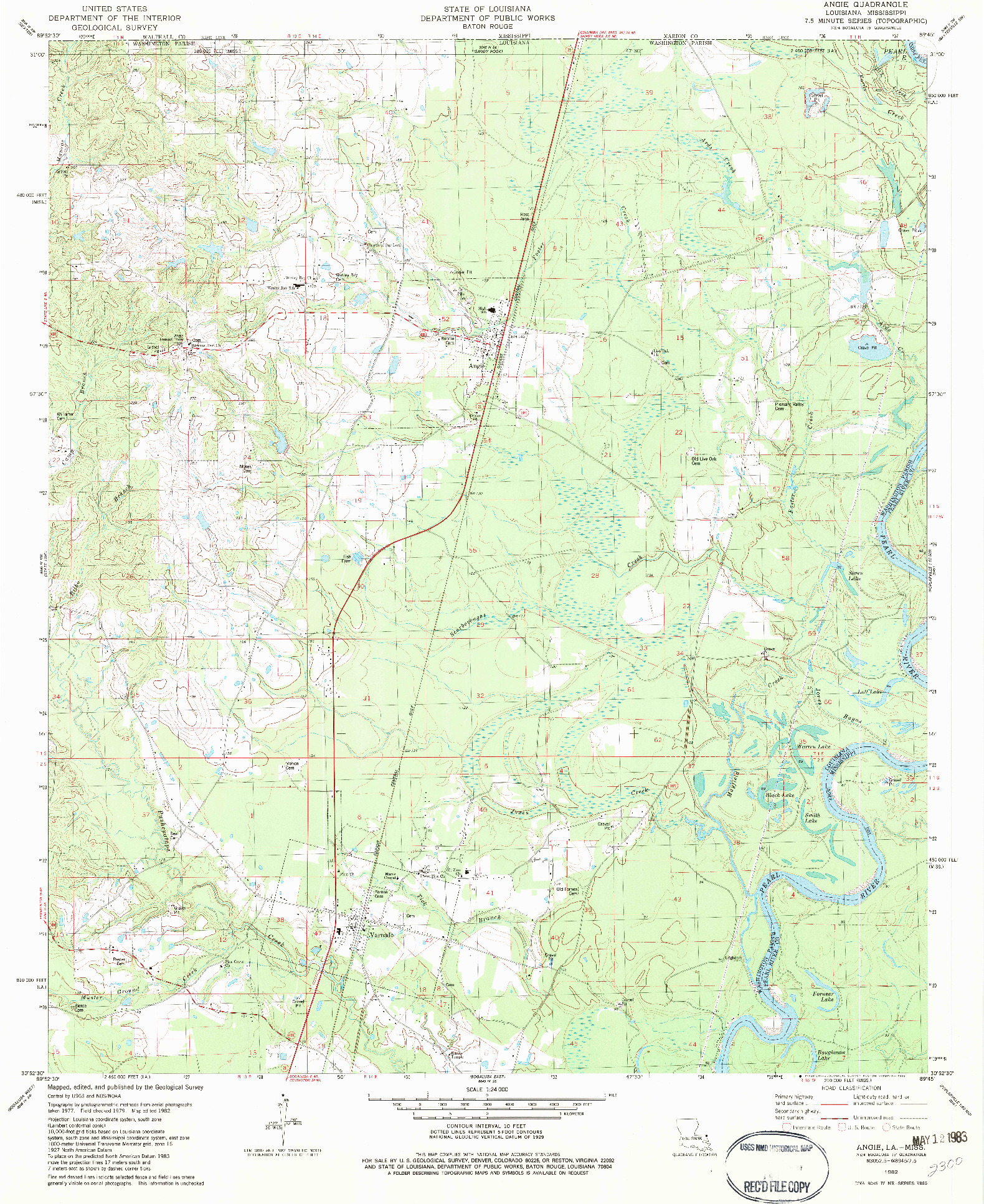 USGS 1:24000-SCALE QUADRANGLE FOR ANGIE, LA 1982