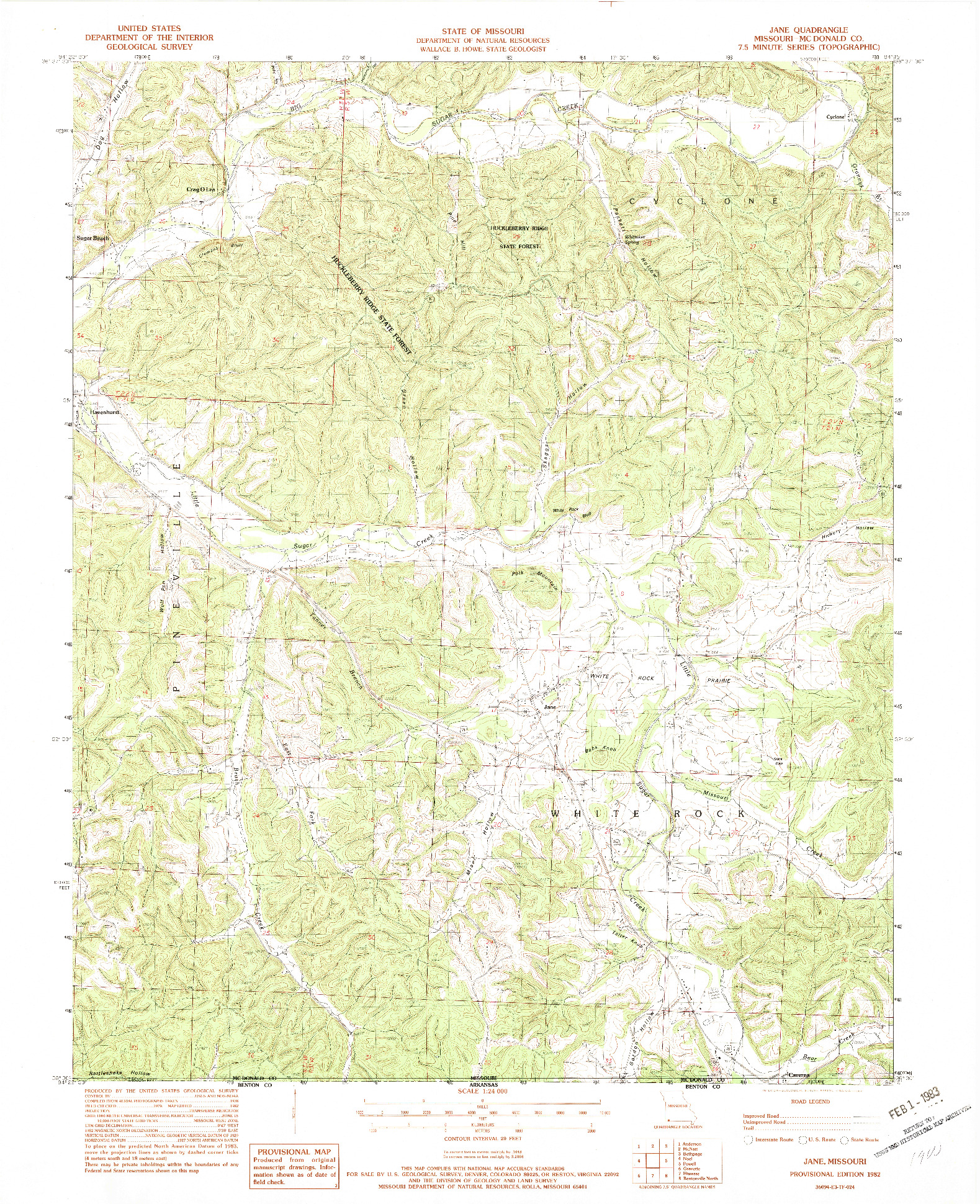 USGS 1:24000-SCALE QUADRANGLE FOR JANE, MO 1982