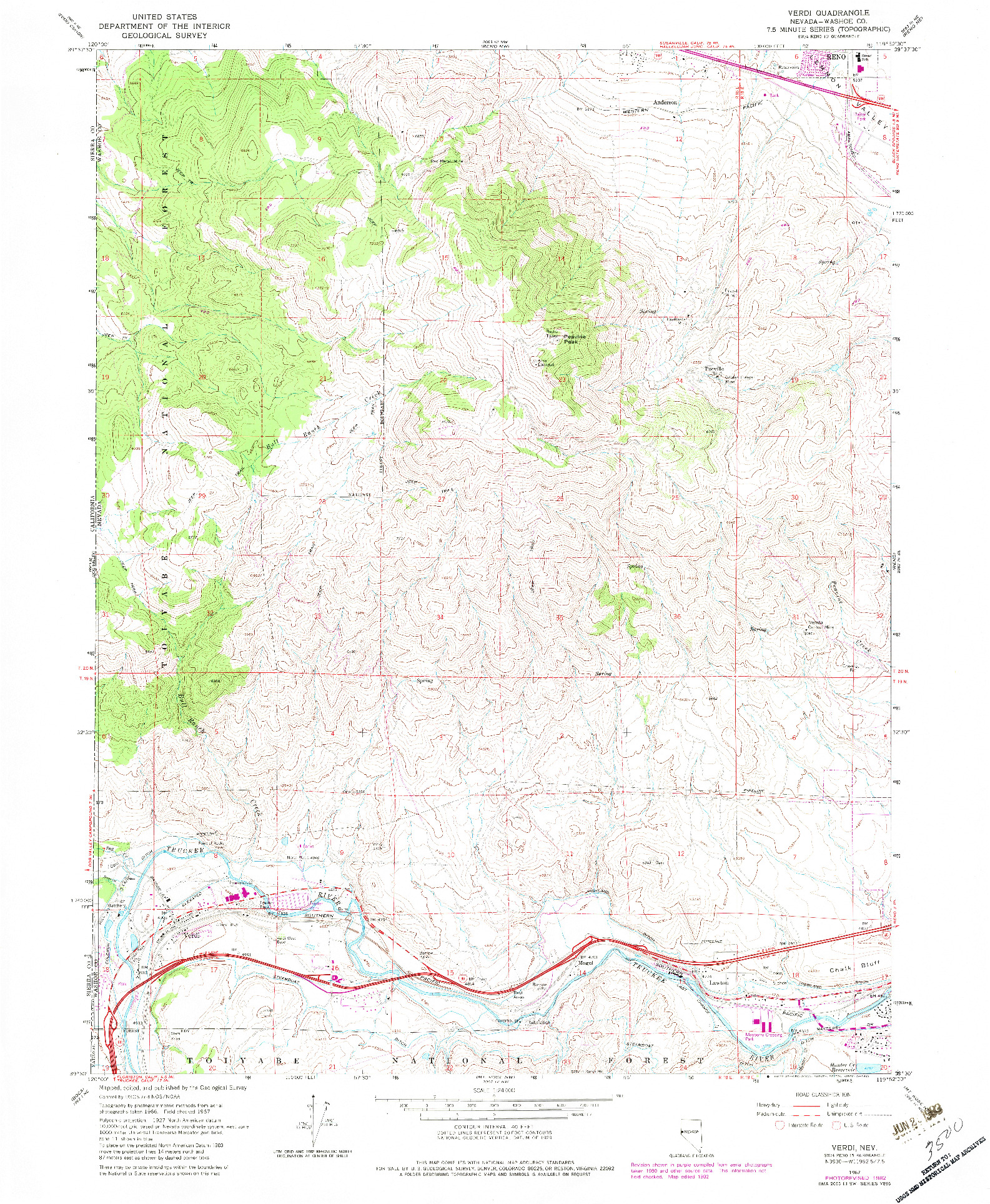 USGS 1:24000-SCALE QUADRANGLE FOR VERDI, NV 1967