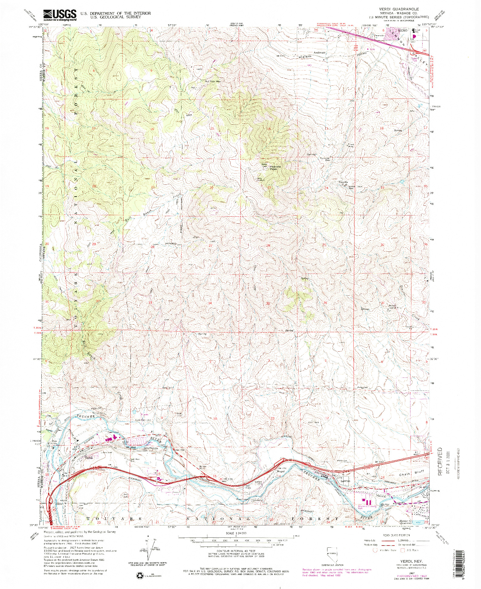 USGS 1:24000-SCALE QUADRANGLE FOR VERDI, NV 1967