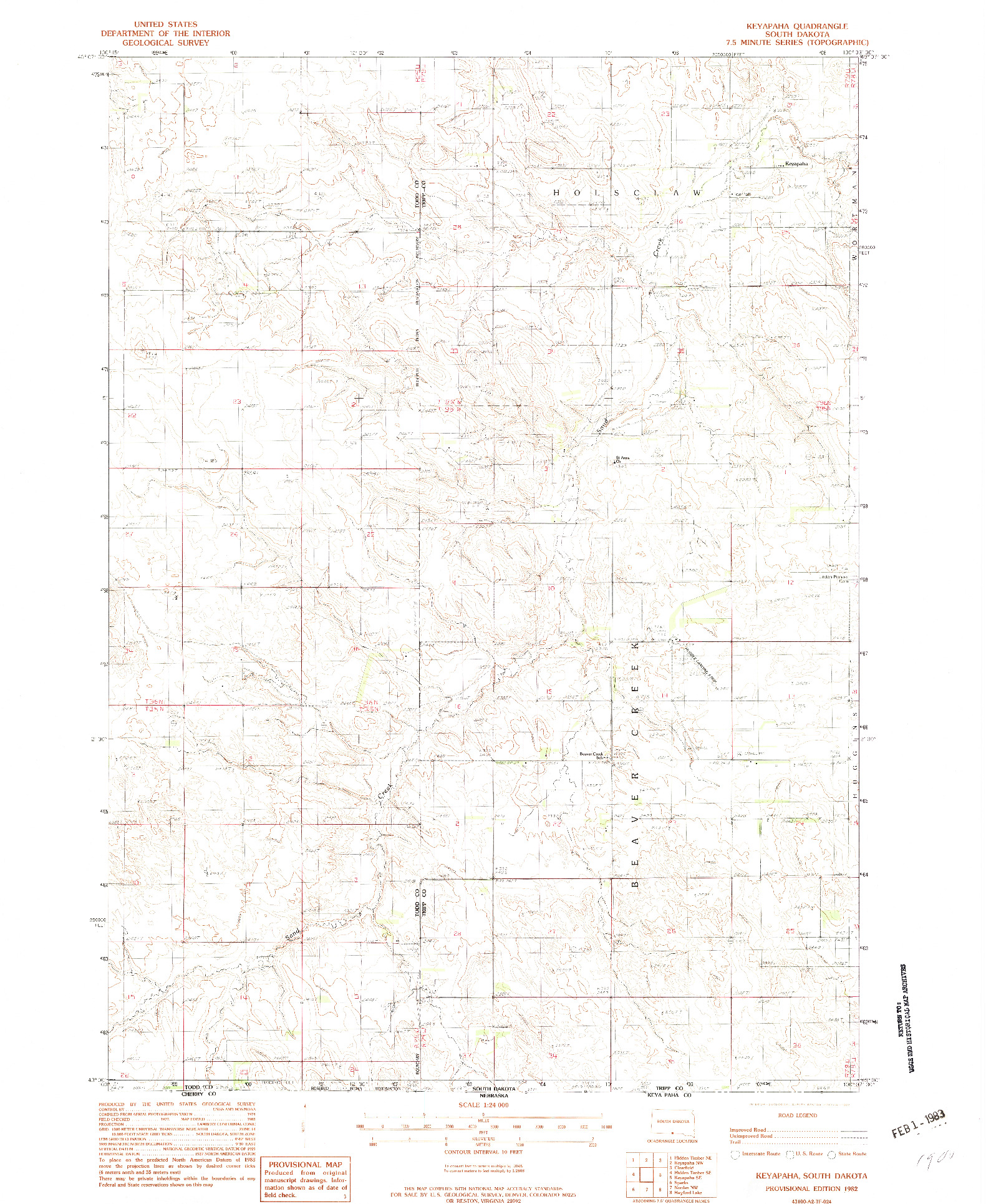 USGS 1:24000-SCALE QUADRANGLE FOR KEYAPAHA, SD 1982